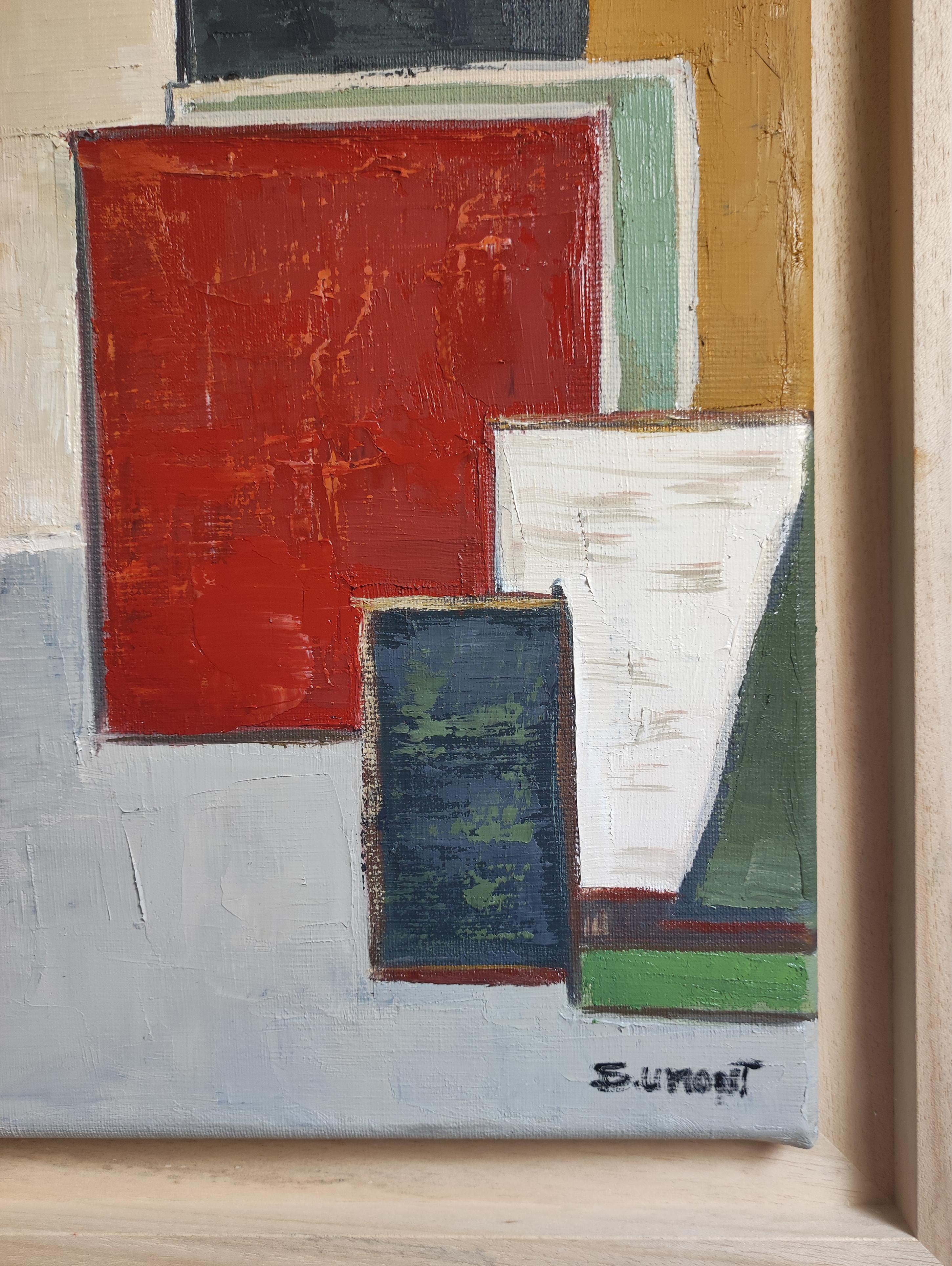 Angolo dell'artista, Studio astratto, Geometrico, Contemporaneo, Olio, Multicolore Moderno in vendita 1