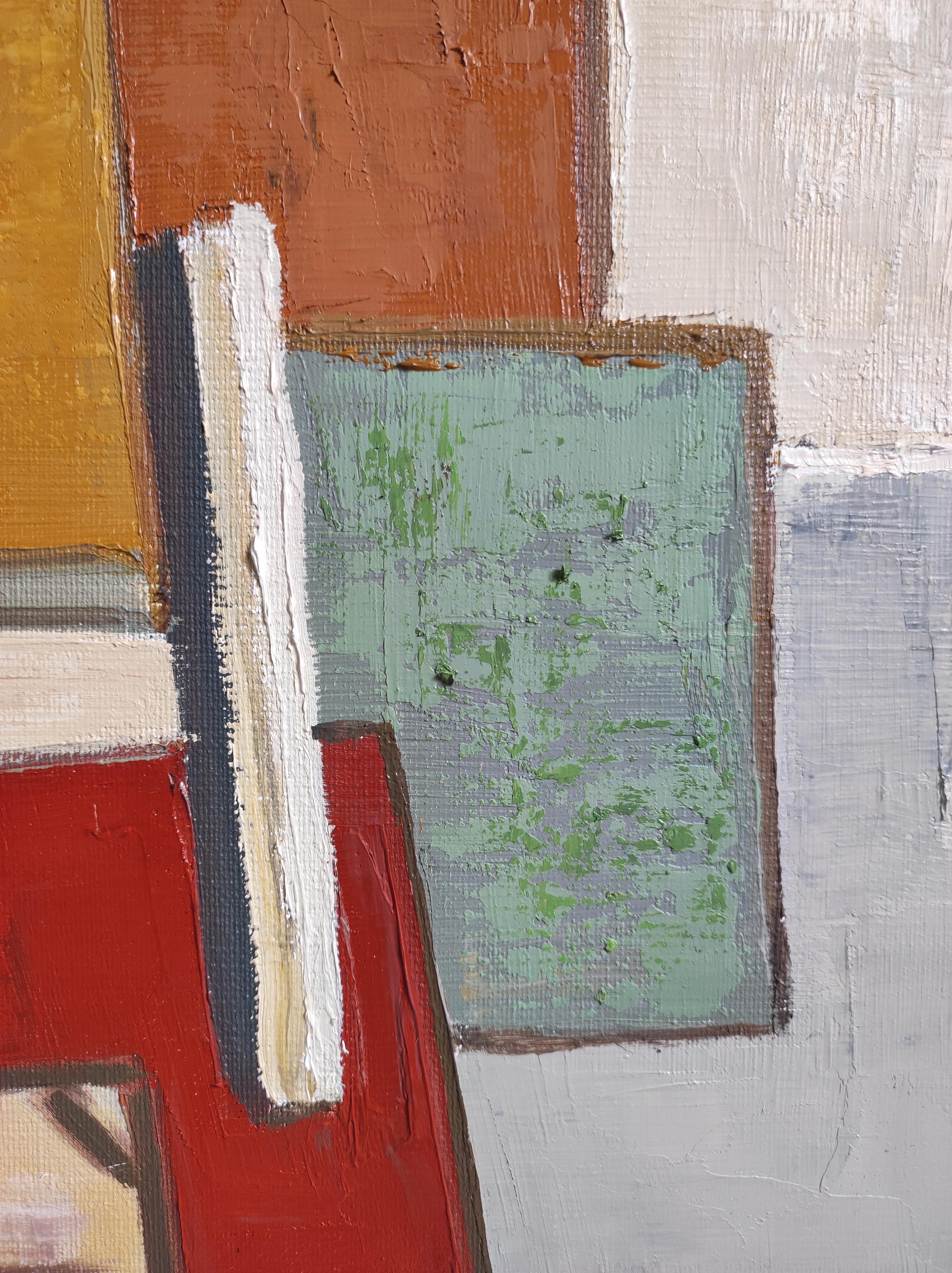 Angolo dell'artista, Studio astratto, Geometrico, Contemporaneo, Olio, Multicolore Moderno in vendita 2