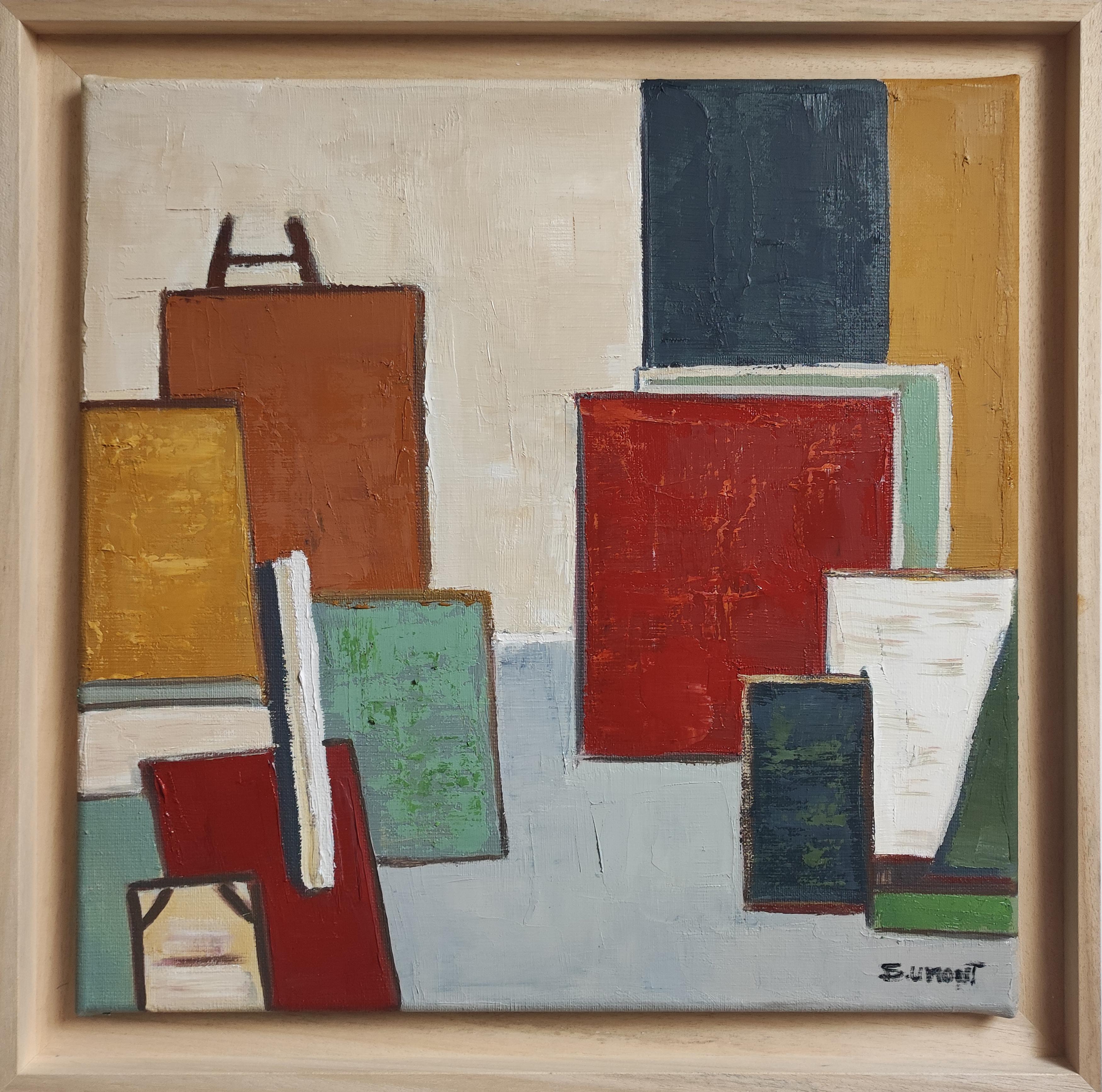 Abstract Painting di SOPHIE DUMONT - Angolo dell'artista, Studio astratto, Geometrico, Contemporaneo, Olio, Multicolore Moderno