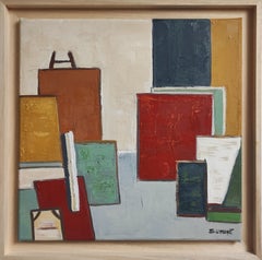 Rincón del artista, Estudio abstracto, Geométrico, Contemporáneo, Óleo, Multicolor Moderno