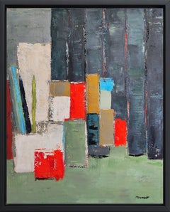 Artiste studio 2 , abstrait ; expressionnisme, géométrie, texture, huile, vert