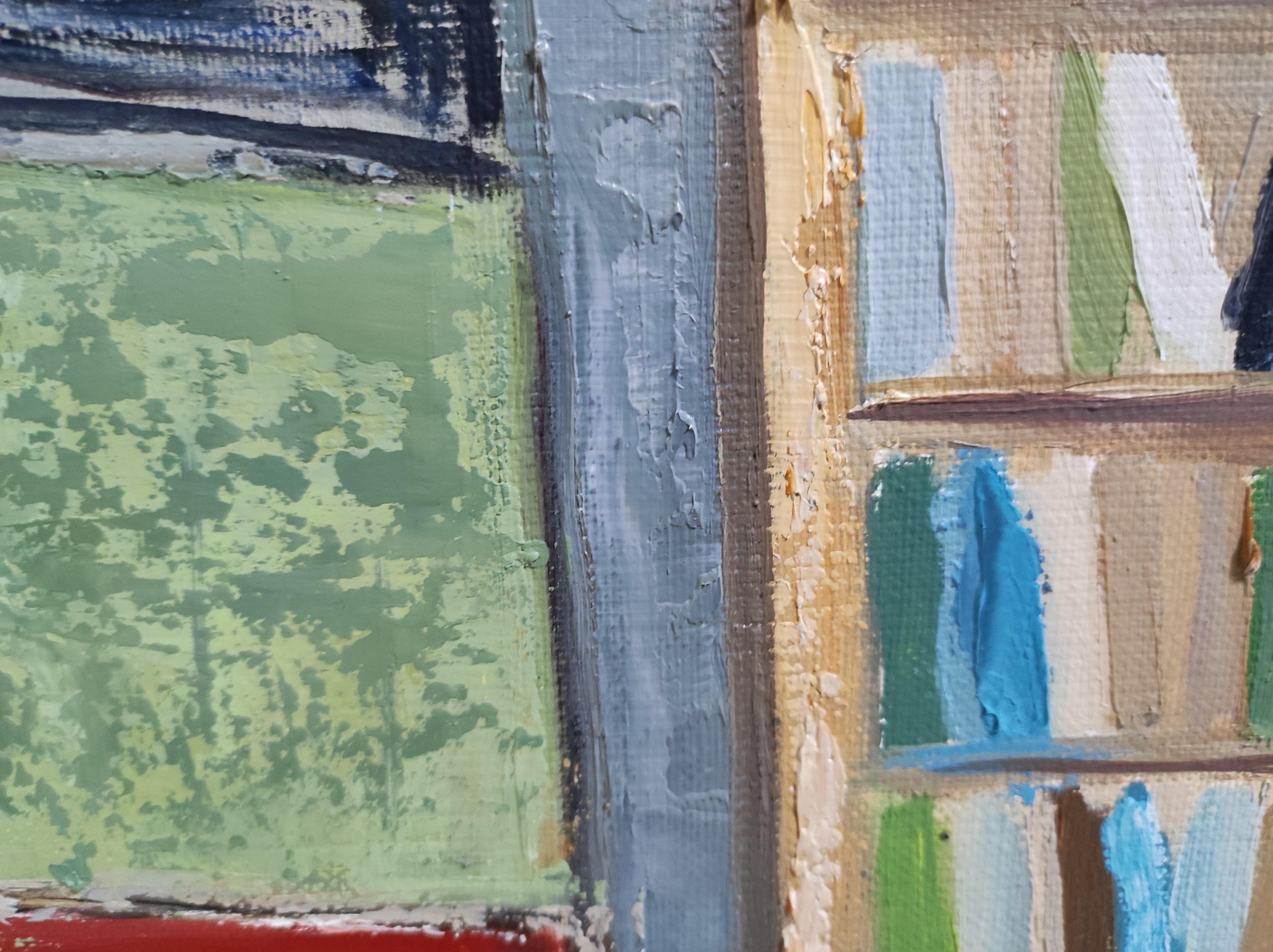 Atelier d'artiste, Abstrait, Vert, huile, contemporain, Expressionnisme, Français, 2022 en vente 2