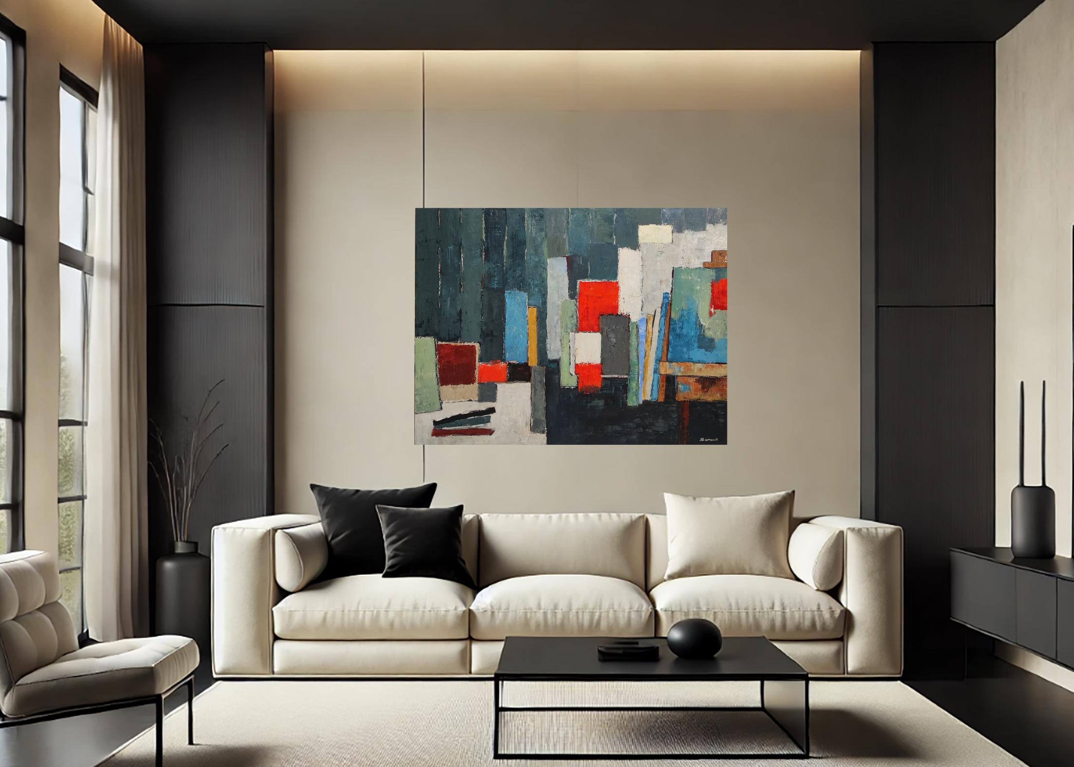 Atelier 10, Arte astratta, Geometrico, Olio su tela, Grande formato, Espressionismo - Painting di SOPHIE DUMONT