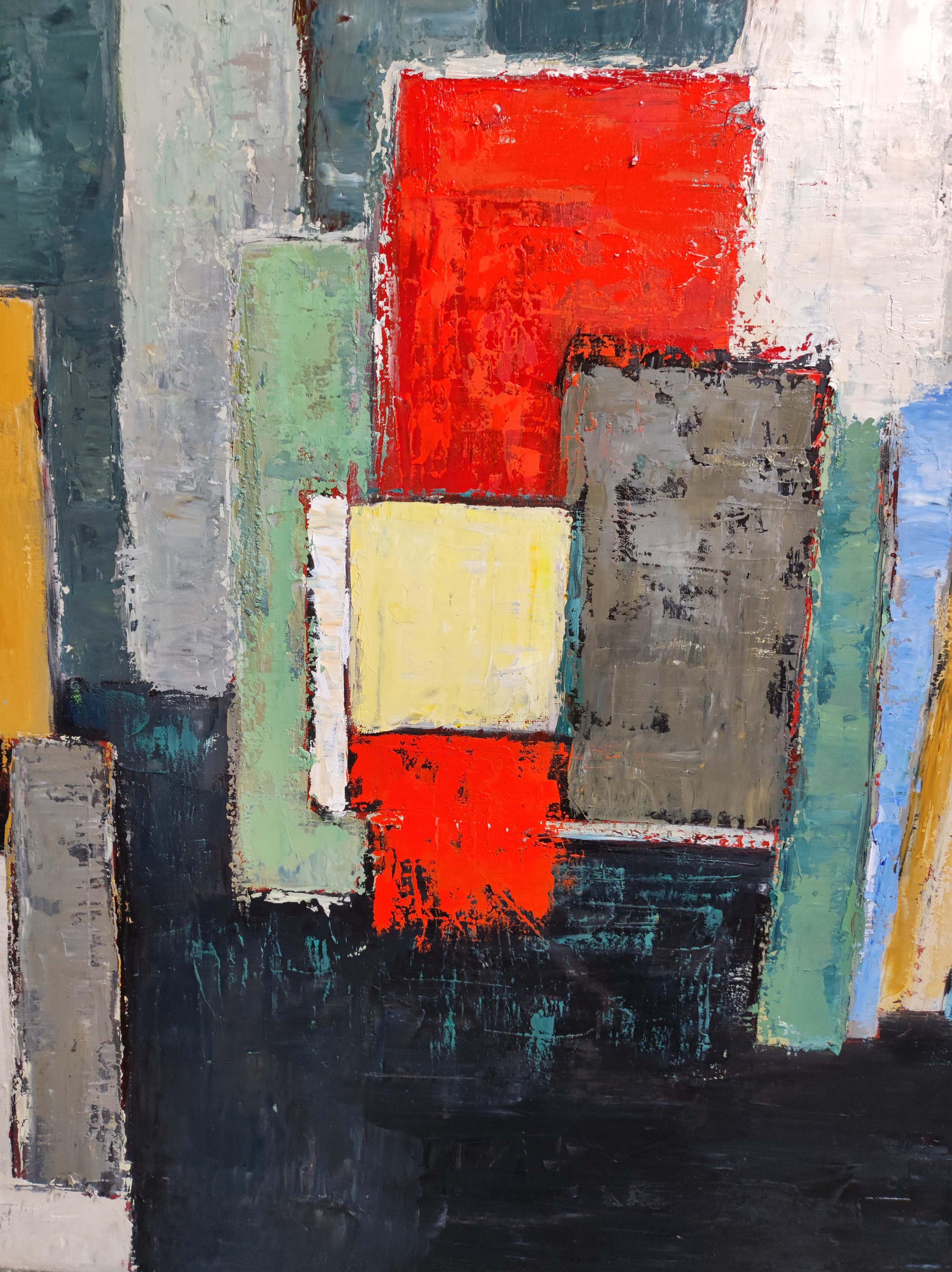 atelier 10, abstract, geometric, oil on canvas,  large format, expressionism For Sale 1