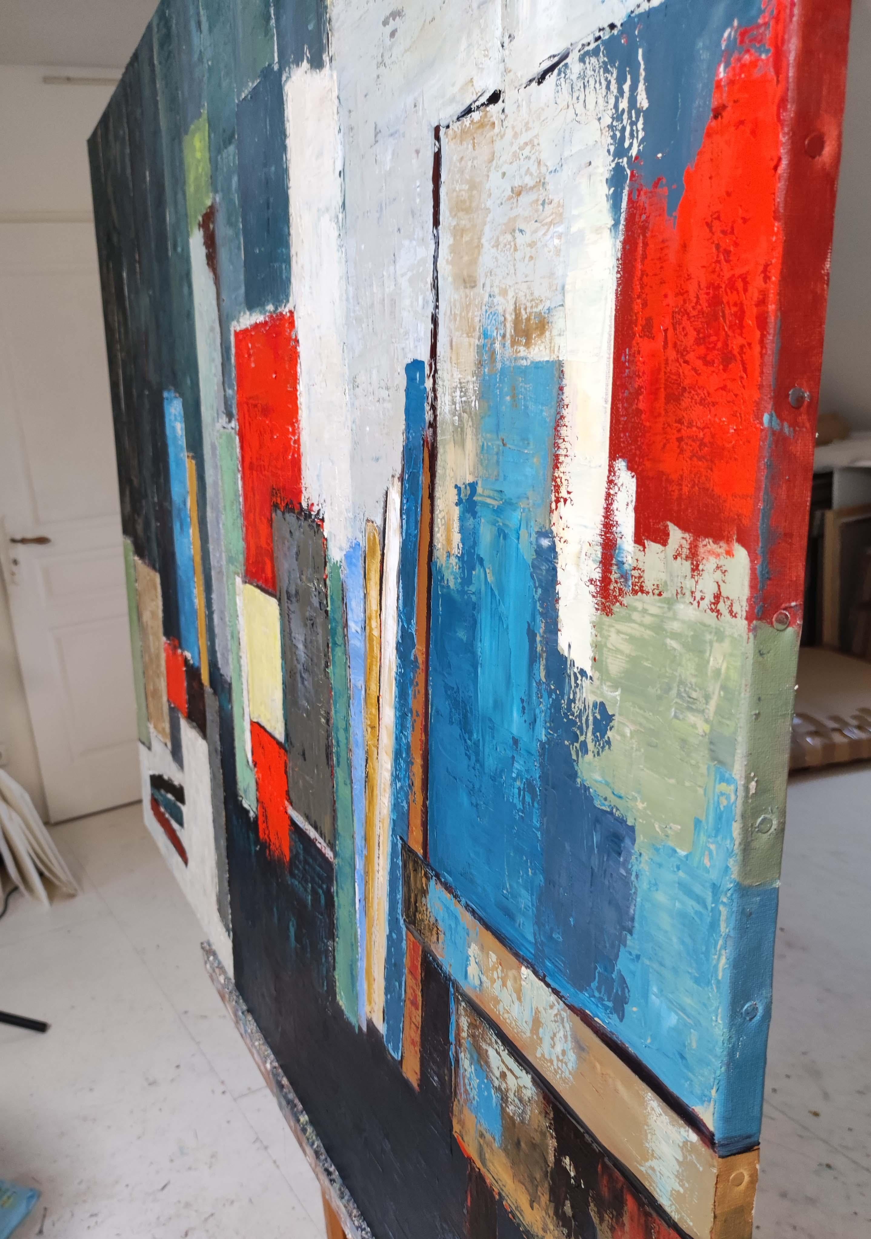 atelier 10, abstract, geometric, oil on canvas,  large format, expressionism For Sale 3