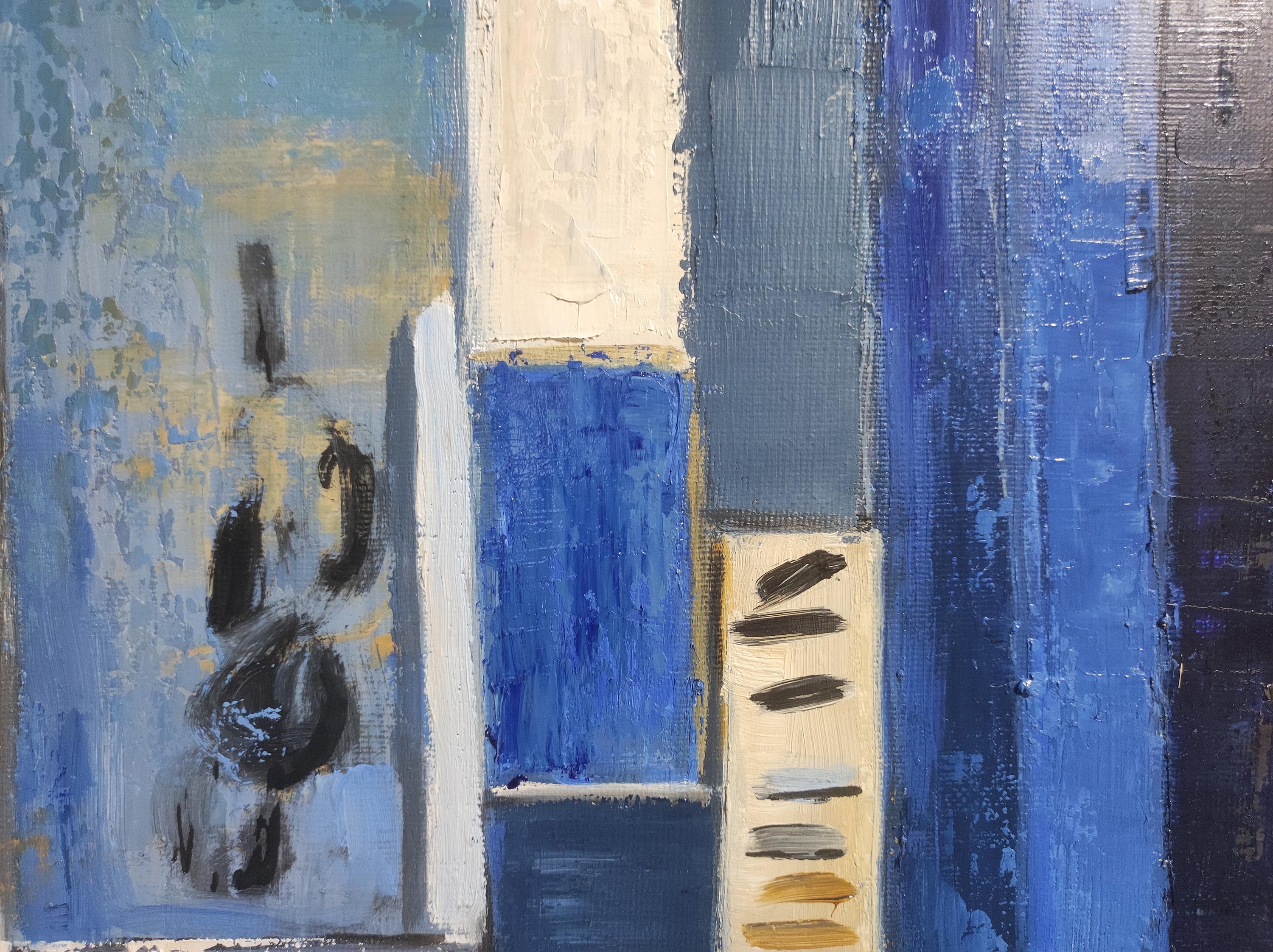 Atelier 14, astratto, blu, olio su tela, contemporeaneo, espressionismo, francese 6
