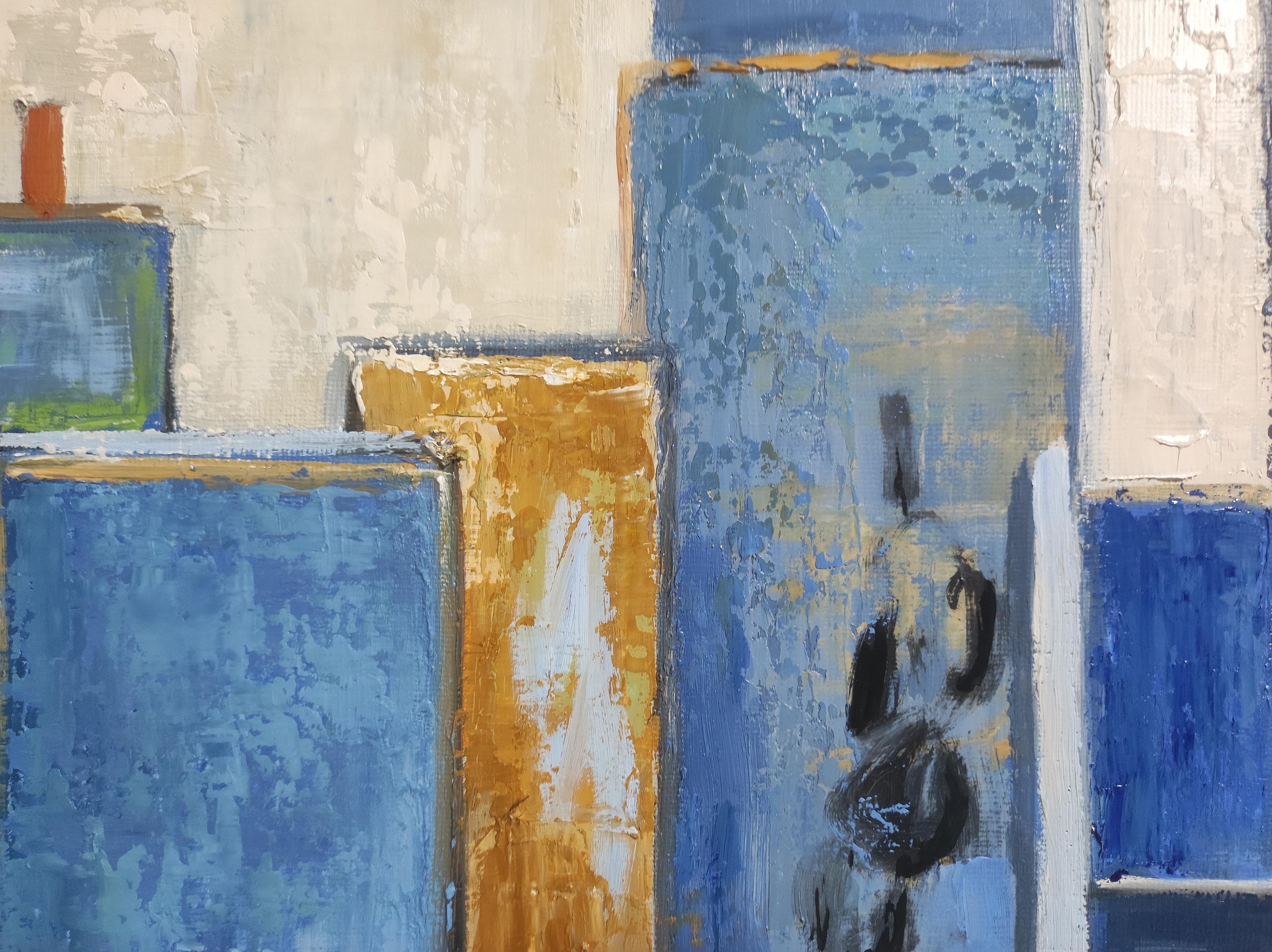Atelier 14, astratto, blu, olio su tela, contemporeaneo, espressionismo, francese 5