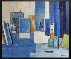 Atelier 14, astratto, blu, olio su tela, contemporeaneo, espressionismo, francese