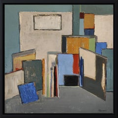 Atelier 20, Abstrait bleu, Nature morte, Studio d'artiste, Huile sur toile, 2023
