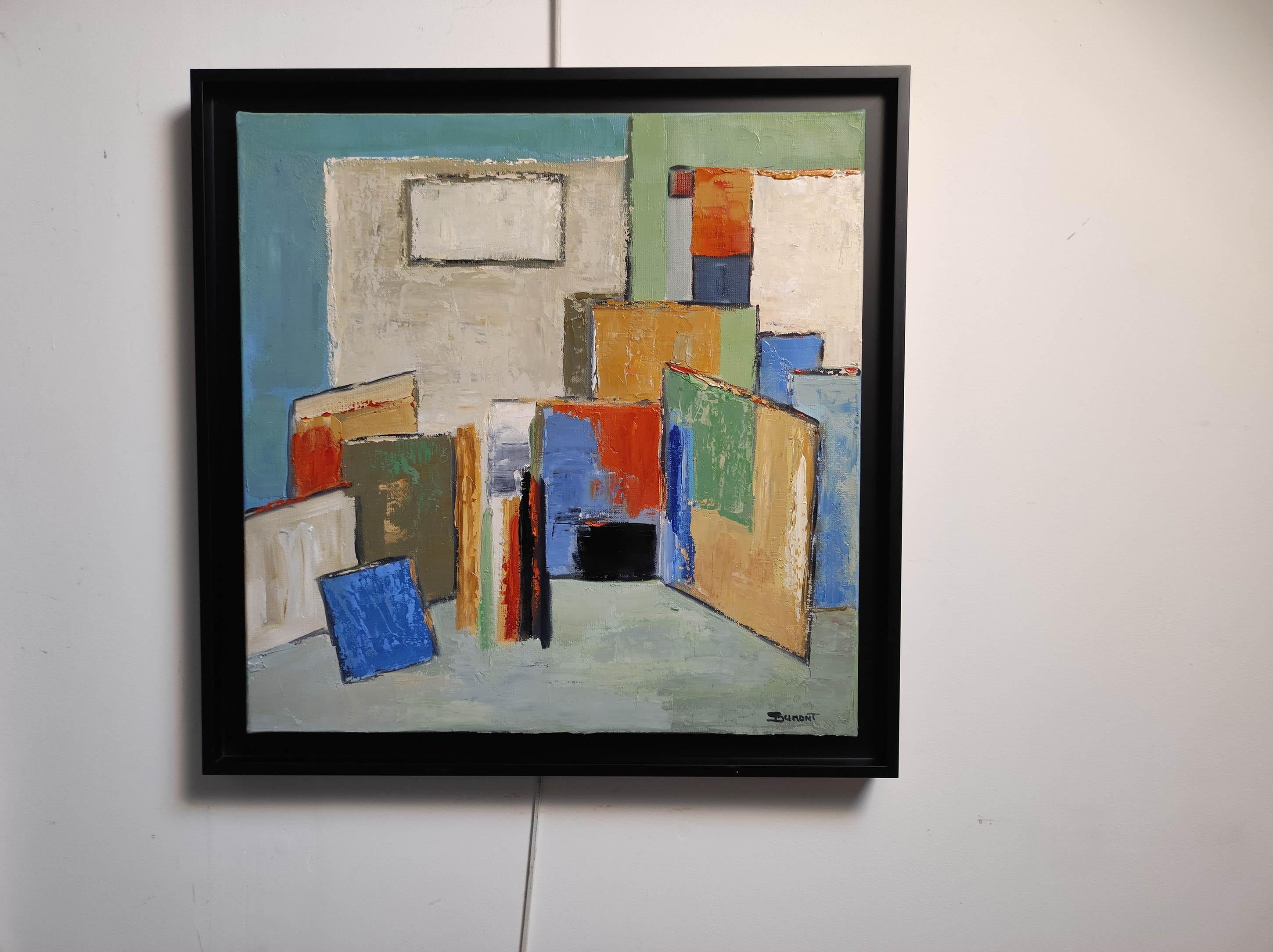 atelier 20, blue abstract still life, artist studio, oil on canvas, 2023 For Sale 8