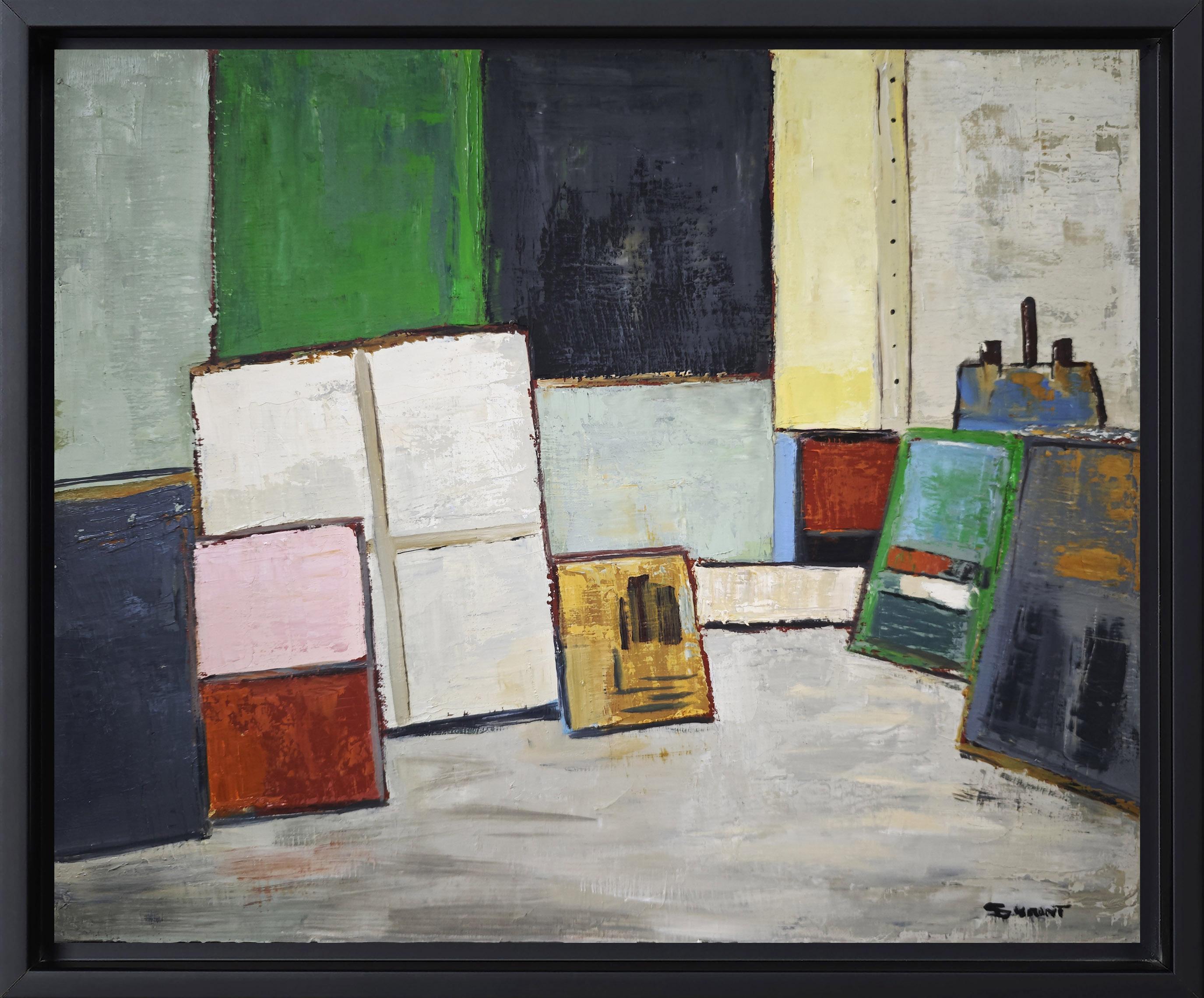 Atelier 21, Studio d'artista, Verde, impasto, Astratto, Espressionismo, Contemporaneo - Painting di SOPHIE DUMONT