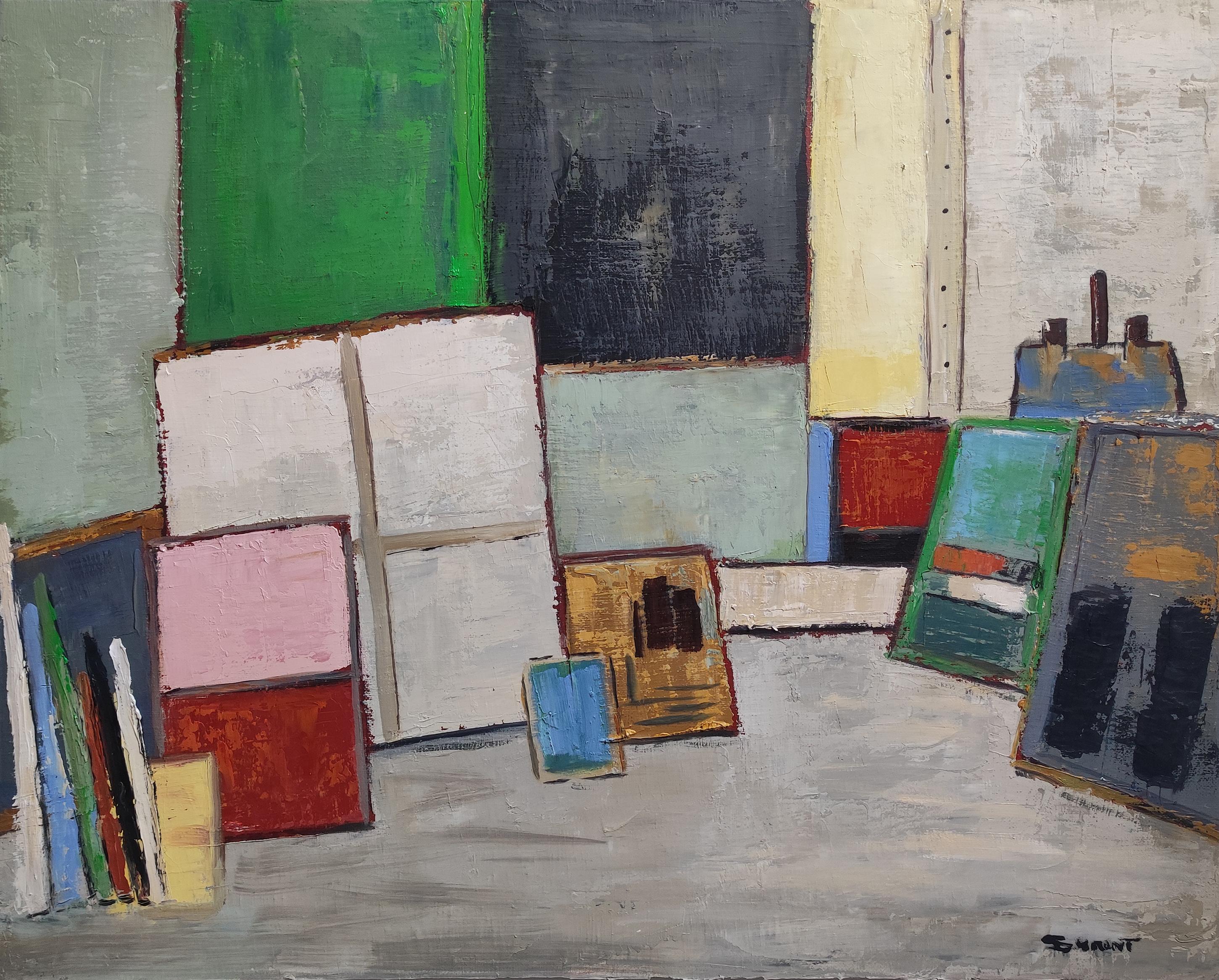Atelier 21, Artist studio, Green, impasto, Abstract, Expressionism, Contemporary en vente 7