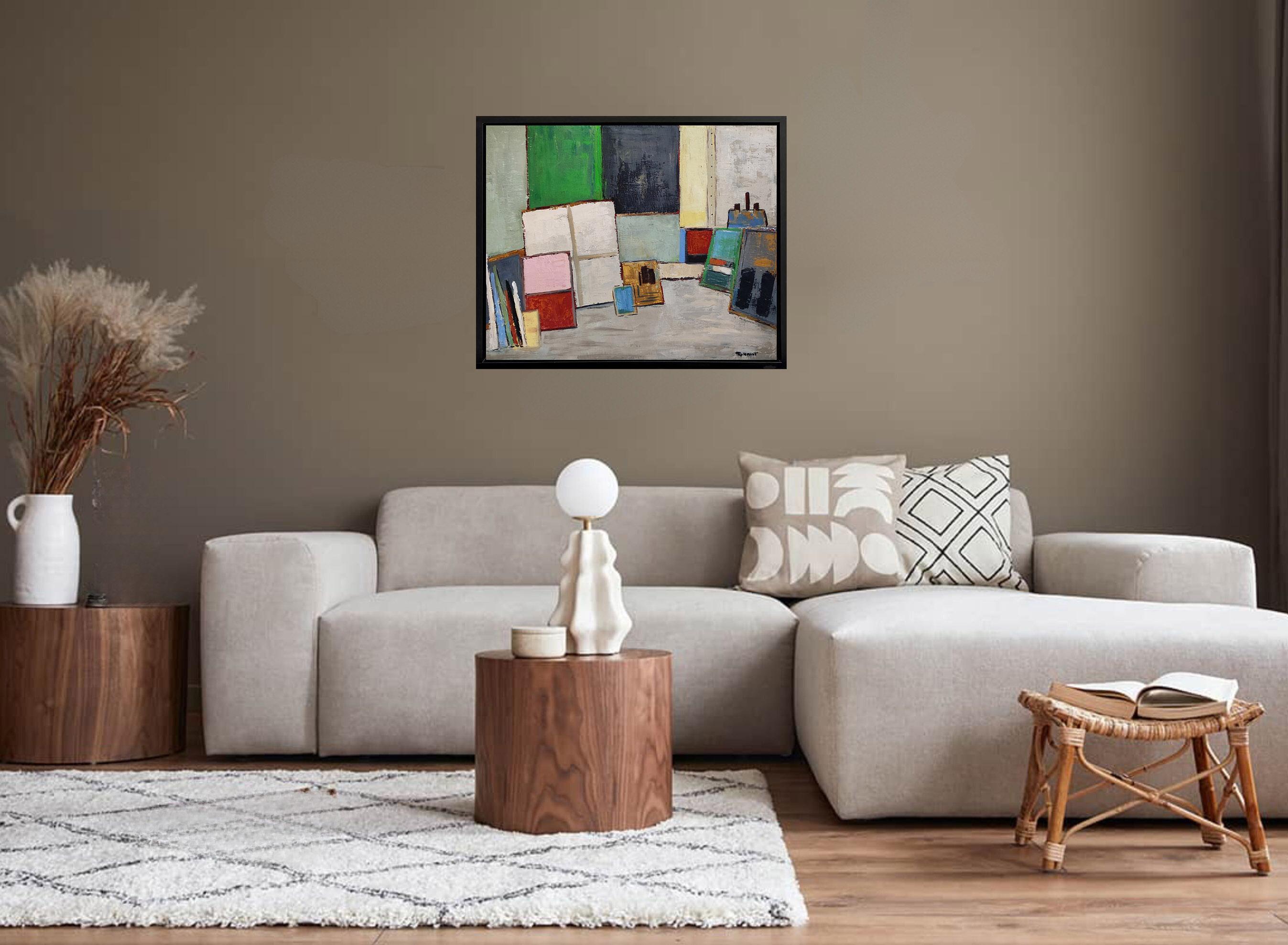 Atelier 21, Artist studio, Green, impasto, Abstract, Expressionism, Contemporary - Painting de SOPHIE DUMONT