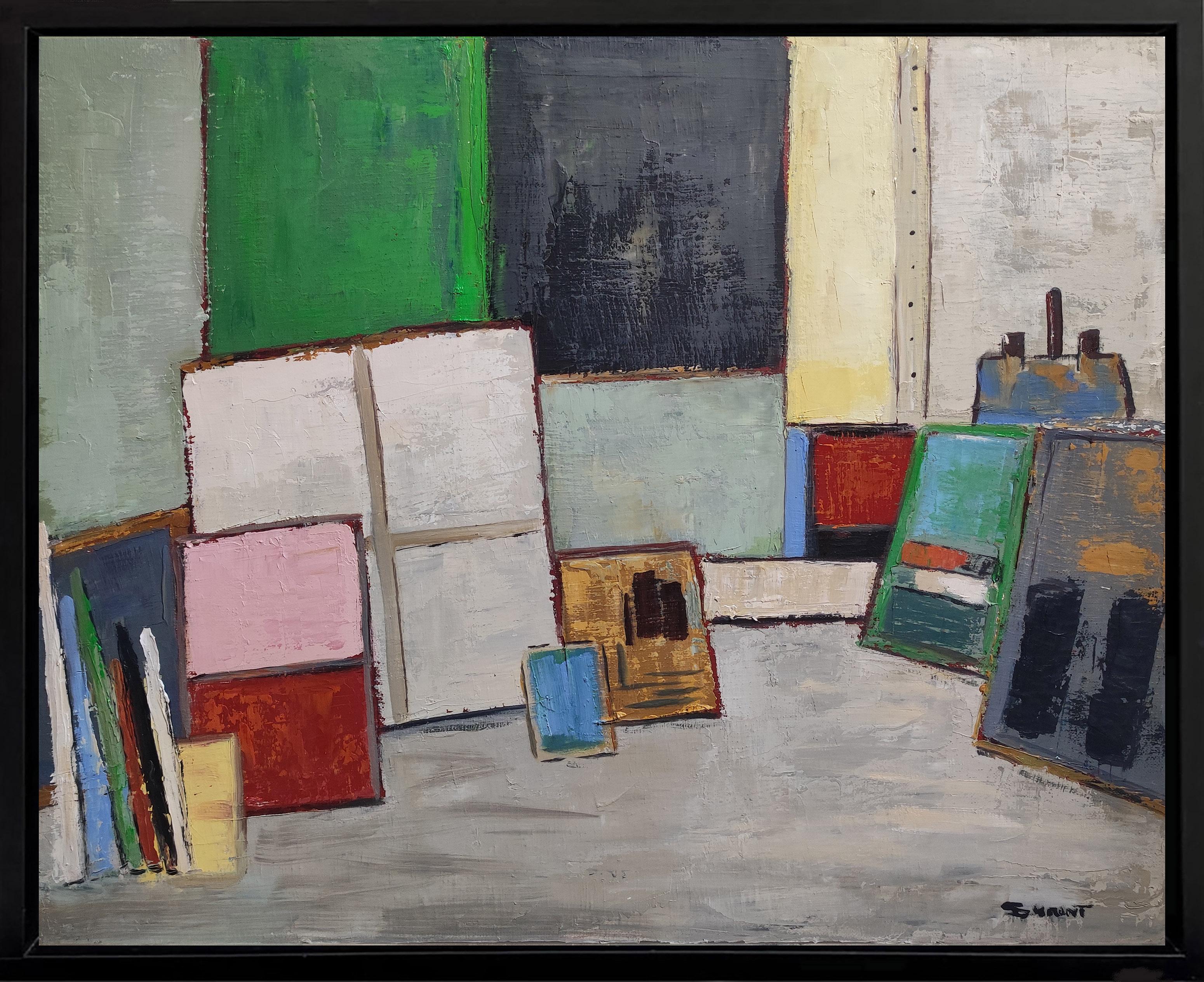 Atelier 21, Artist studio, Green, impasto, Abstract, Expressionism, Contemporary