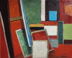 Atelier 22, Original Ölgemälde, Rot abstrakt, Expressionismus, Französisch, Modern