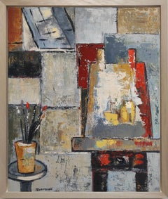 Modern Abstract Studio Interior – Original Oil on Canvas by French Artist Dumont