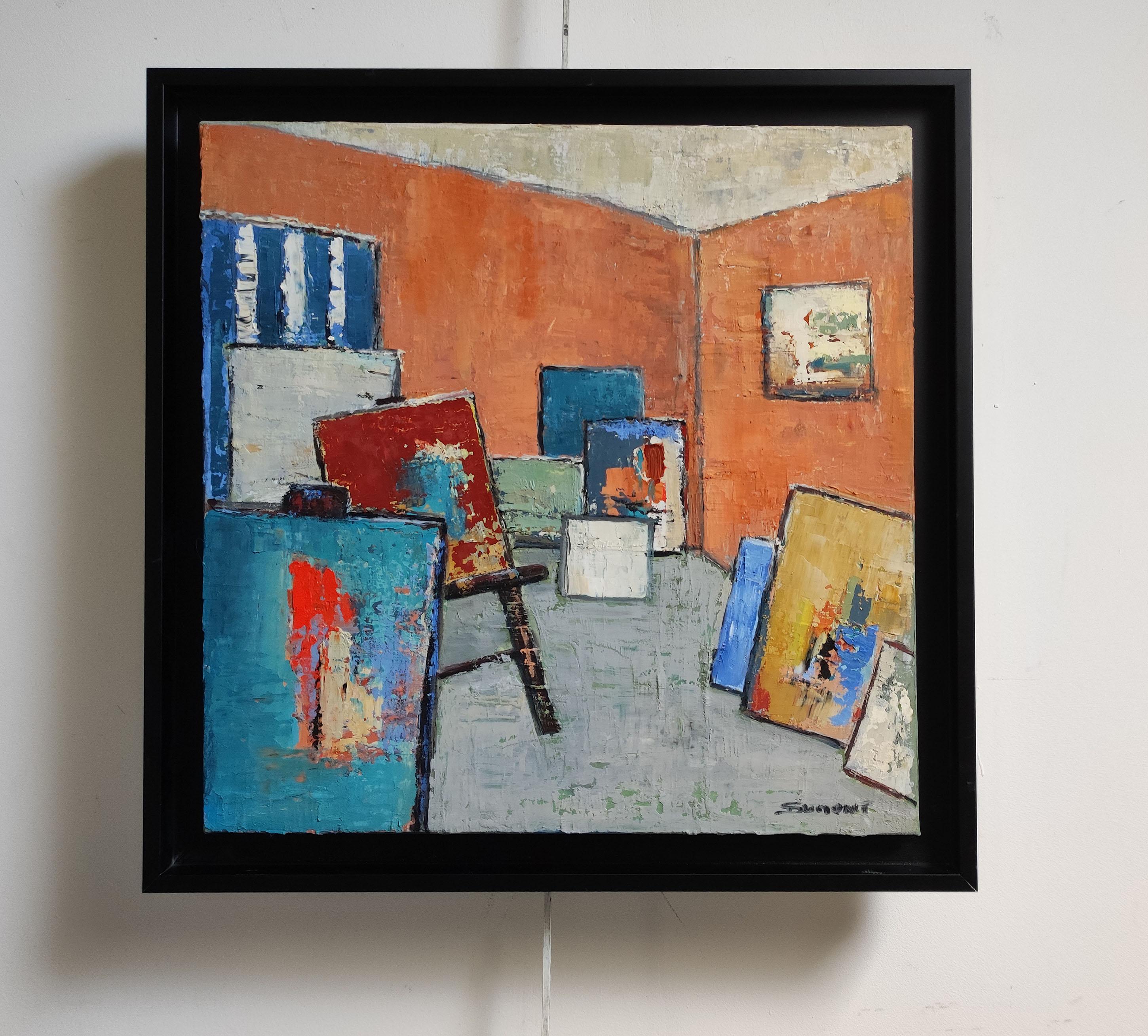 atelier 9, still life, abstract studio, oil on canvas, expressionism, french For Sale 4