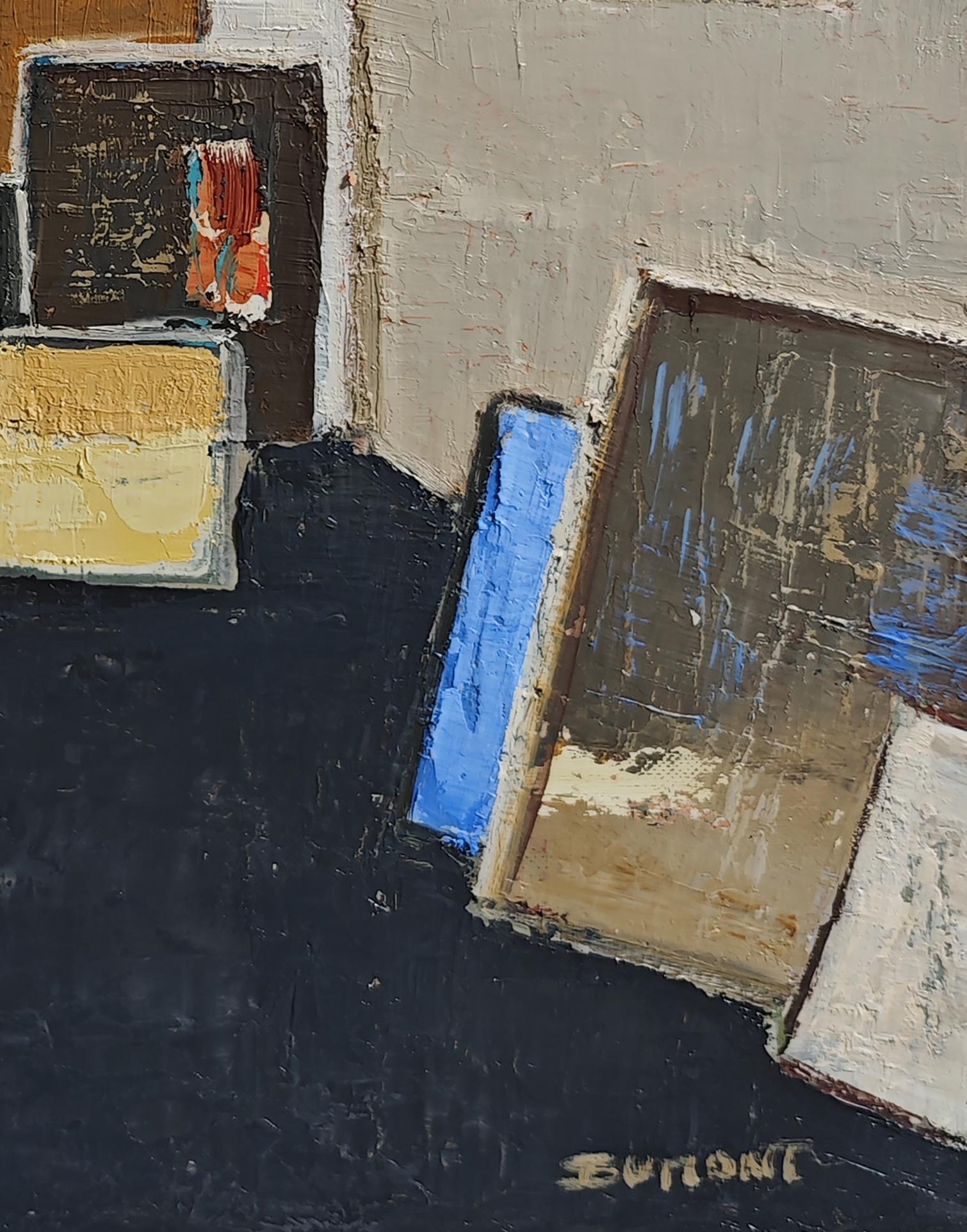Atelier 9, natura morta, studio astratto, olio, espressionismo, artista francese - Painting di SOPHIE DUMONT