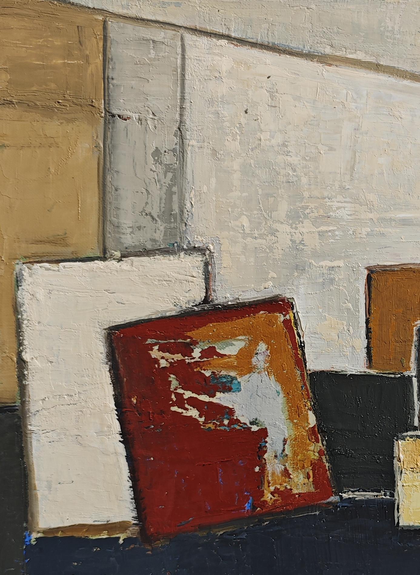 Atelier 9, natura morta, studio astratto, olio, espressionismo, artista francese - Painting Espressionismo astratto di SOPHIE DUMONT