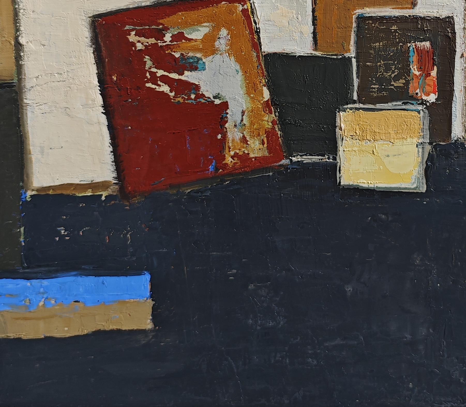 Atelier 9, natura morta, studio astratto, olio, espressionismo, artista francese - Figurative Painting Marrone di SOPHIE DUMONT
