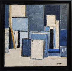 atelier bleu, abstract, oil on canvas, contemporary, expressionism, french art