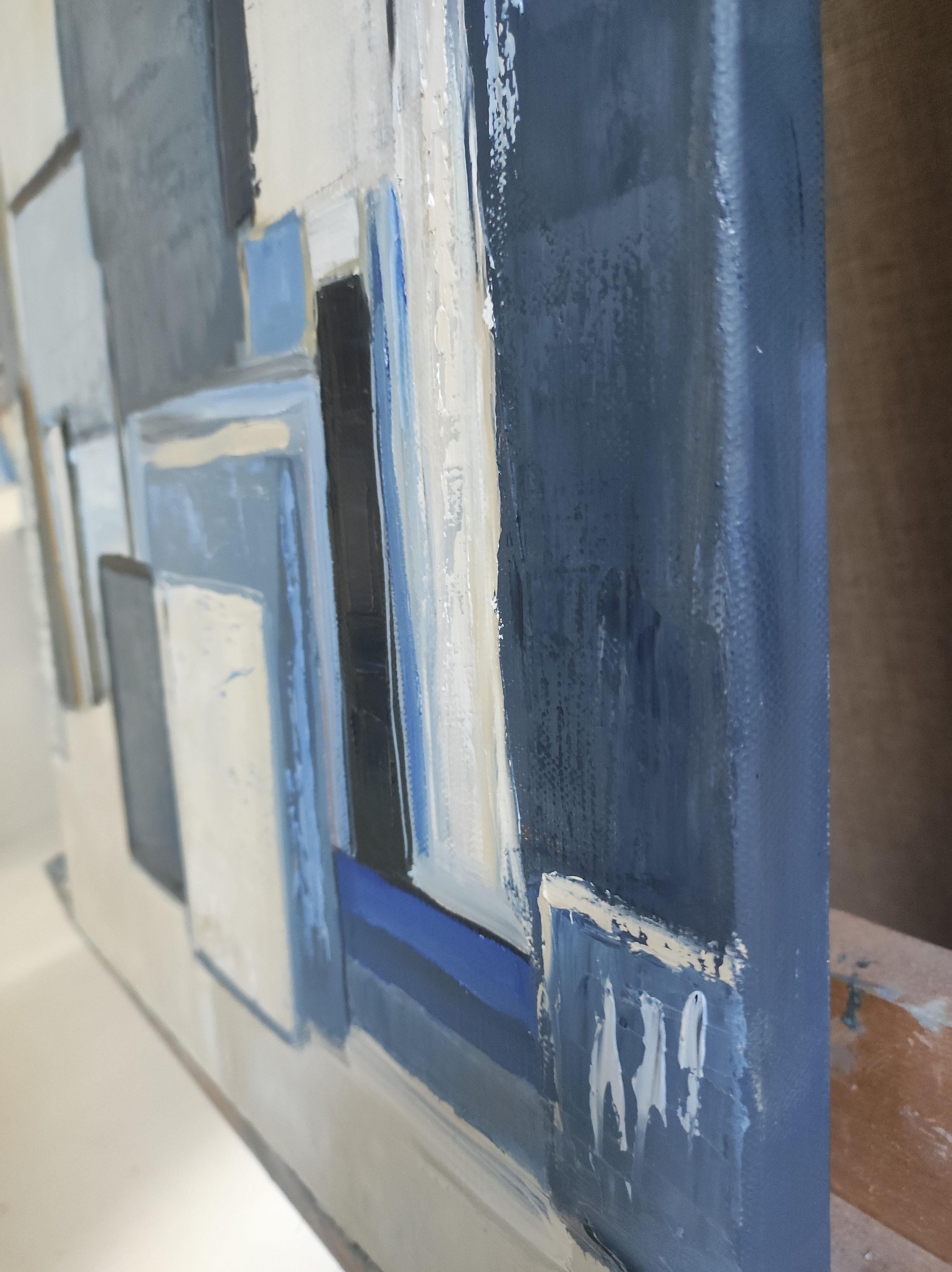 atelier bleu, abstrait, huile sur toile, contemporain, expressionnisme, art français en vente 7