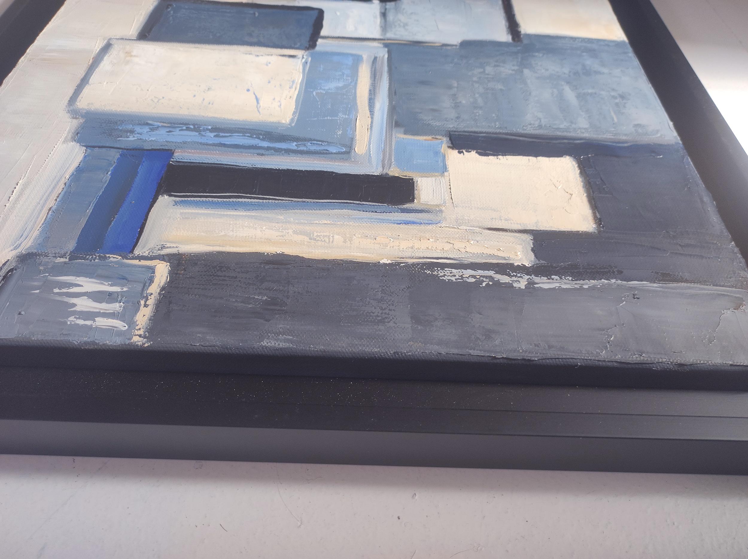 atelier bleu, abstrait, huile sur toile, contemporain, expressionnisme, art français en vente 8
