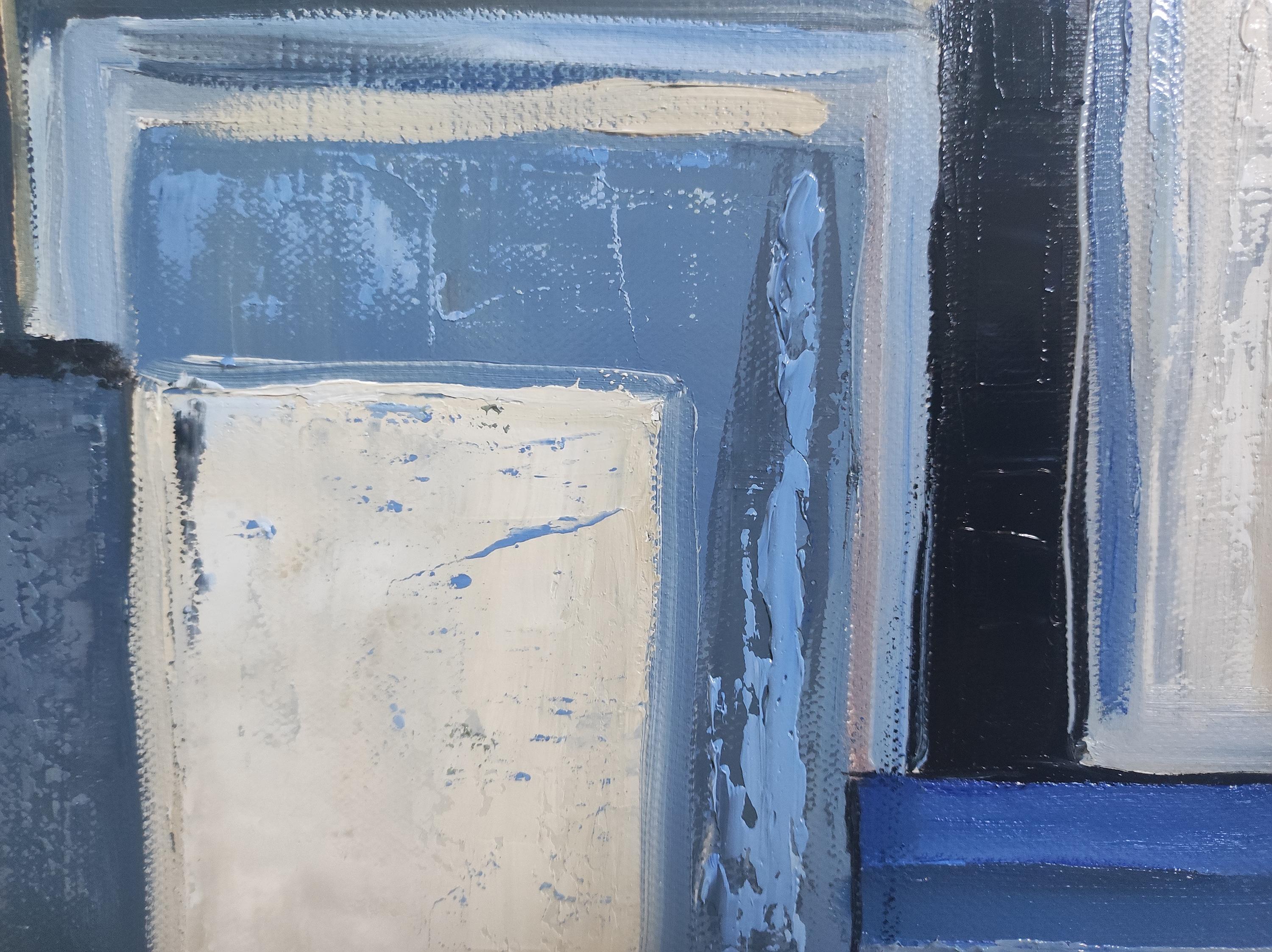 atelier bleu, abstrait, huile sur toile, contemporain, expressionnisme, art français en vente 4
