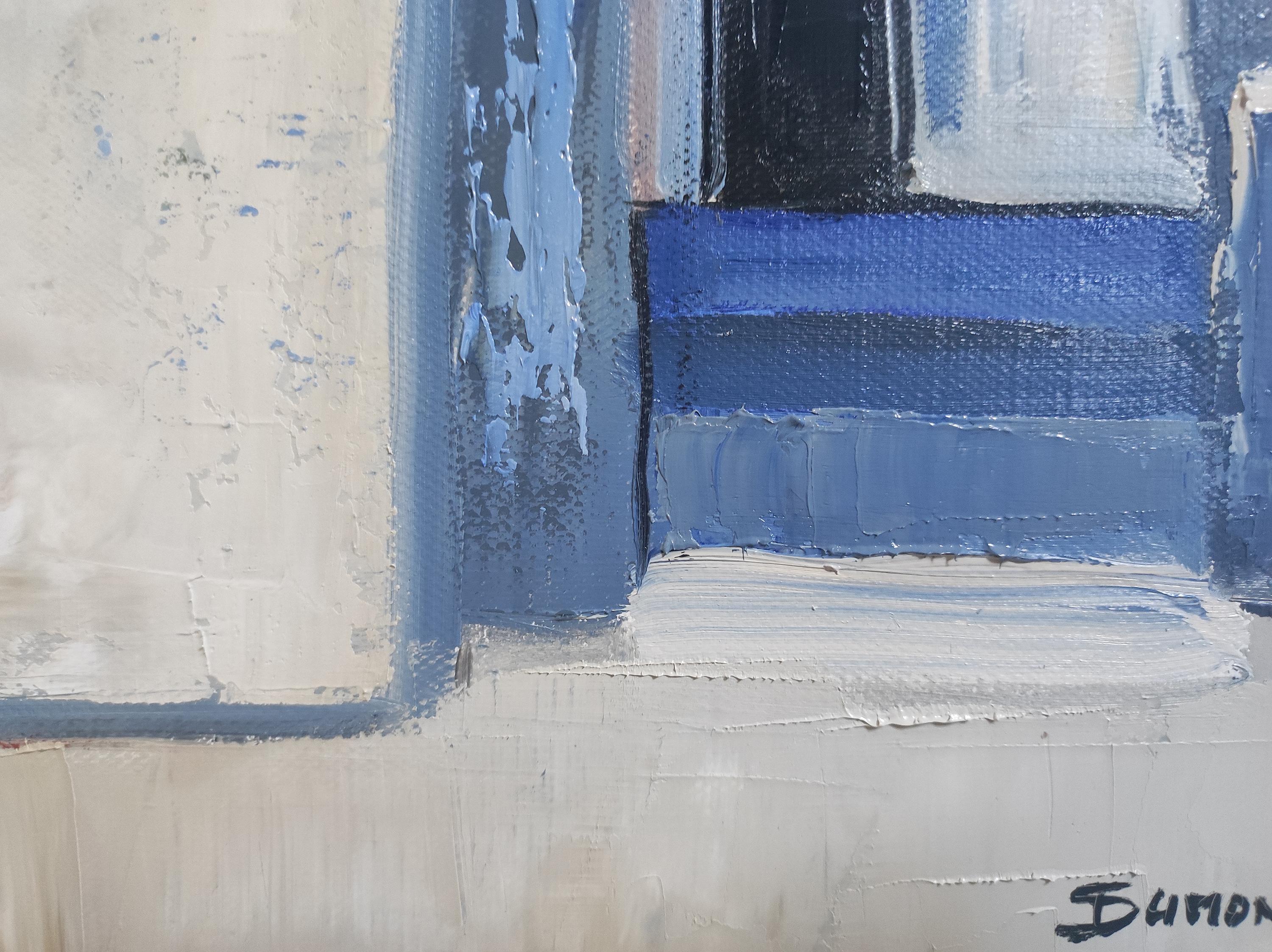 atelier bleu, abstrait, huile sur toile, contemporain, expressionnisme, art français en vente 5