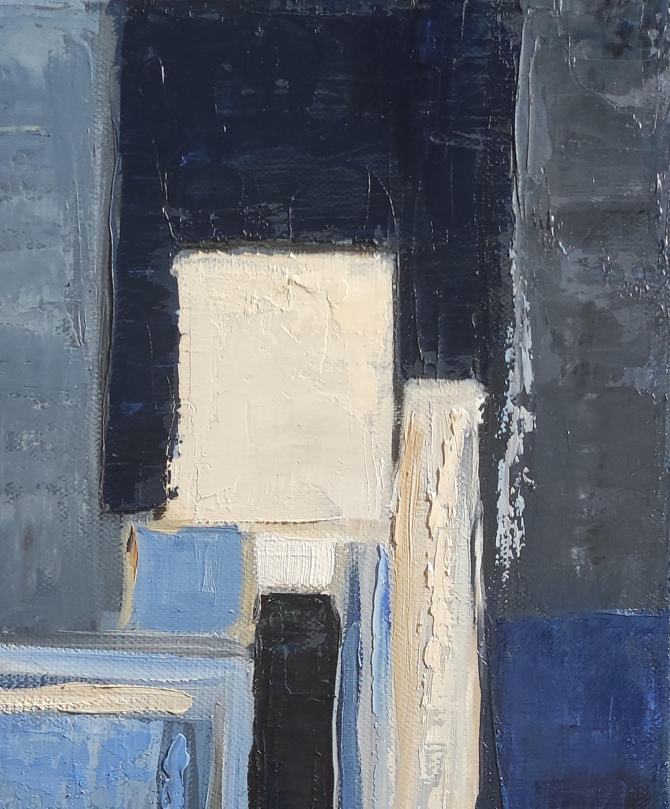 atelier bleu, abstrait, huile sur toile, contemporain, expressionnisme, art français en vente 3