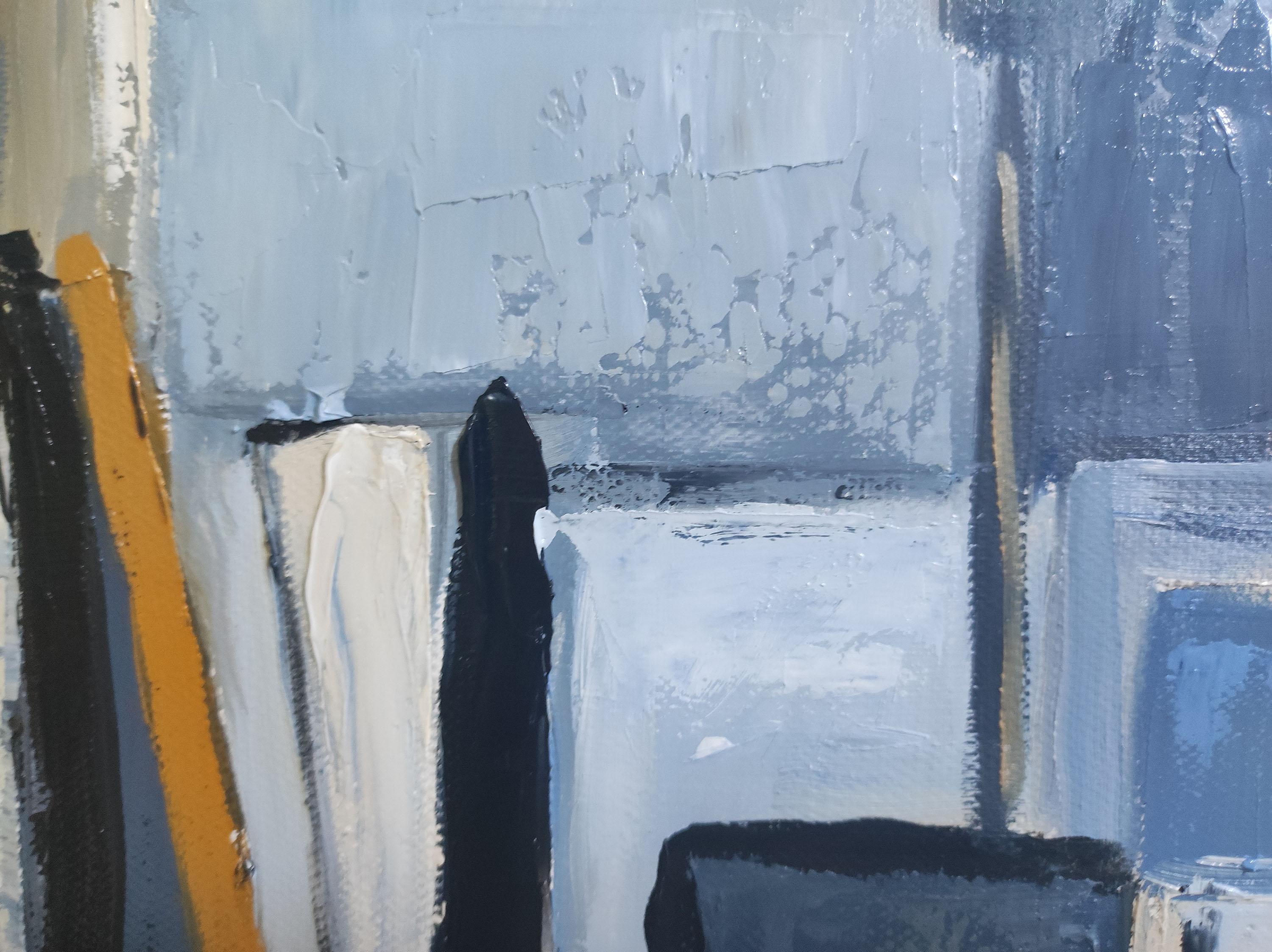 atelier bleu, abstrait, huile sur toile, contemporain, expressionnisme, art français en vente 6