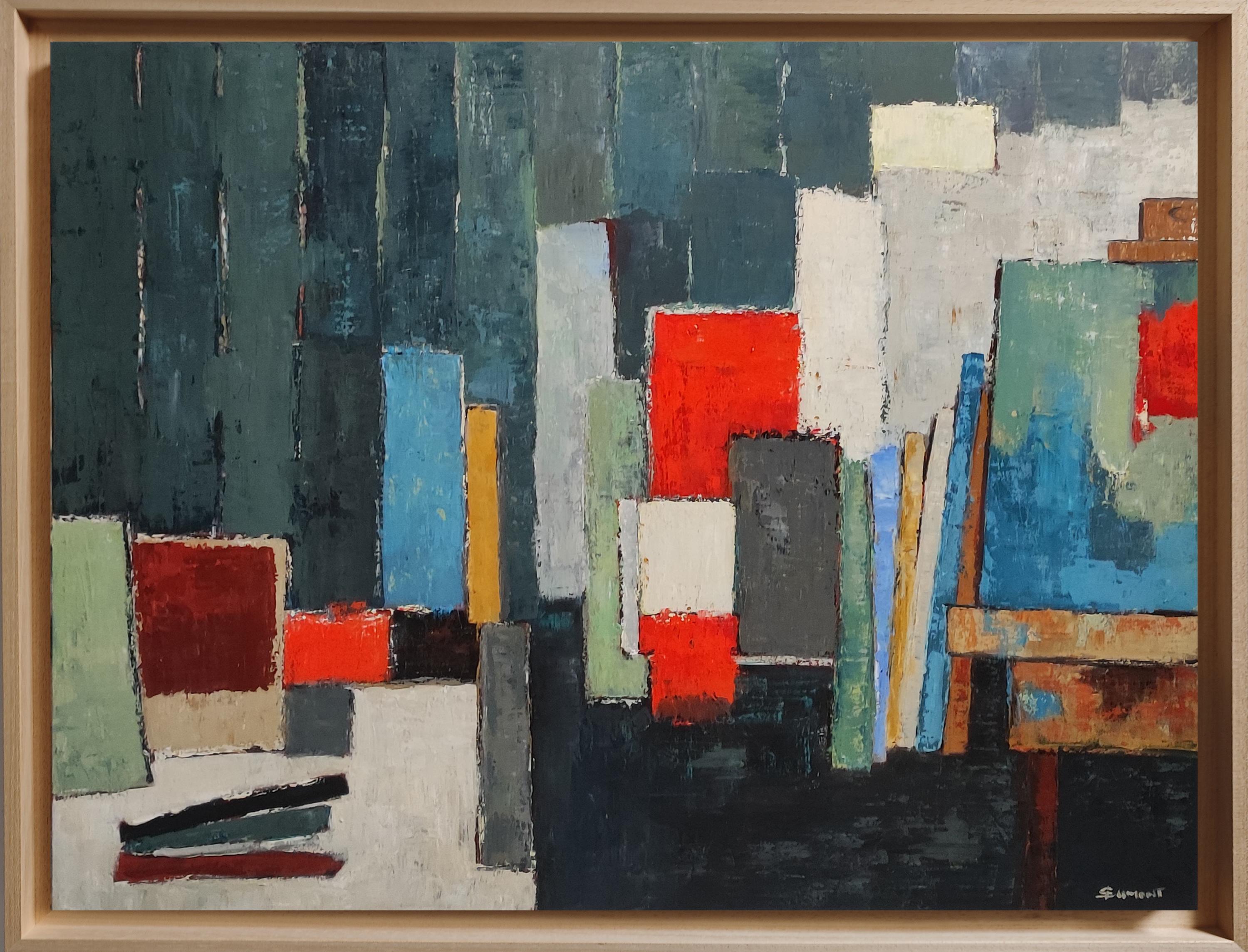 SOPHIE DUMONT Abstract Painting - Atelier X, Large Abstract Oil Painting on Linen, Textured