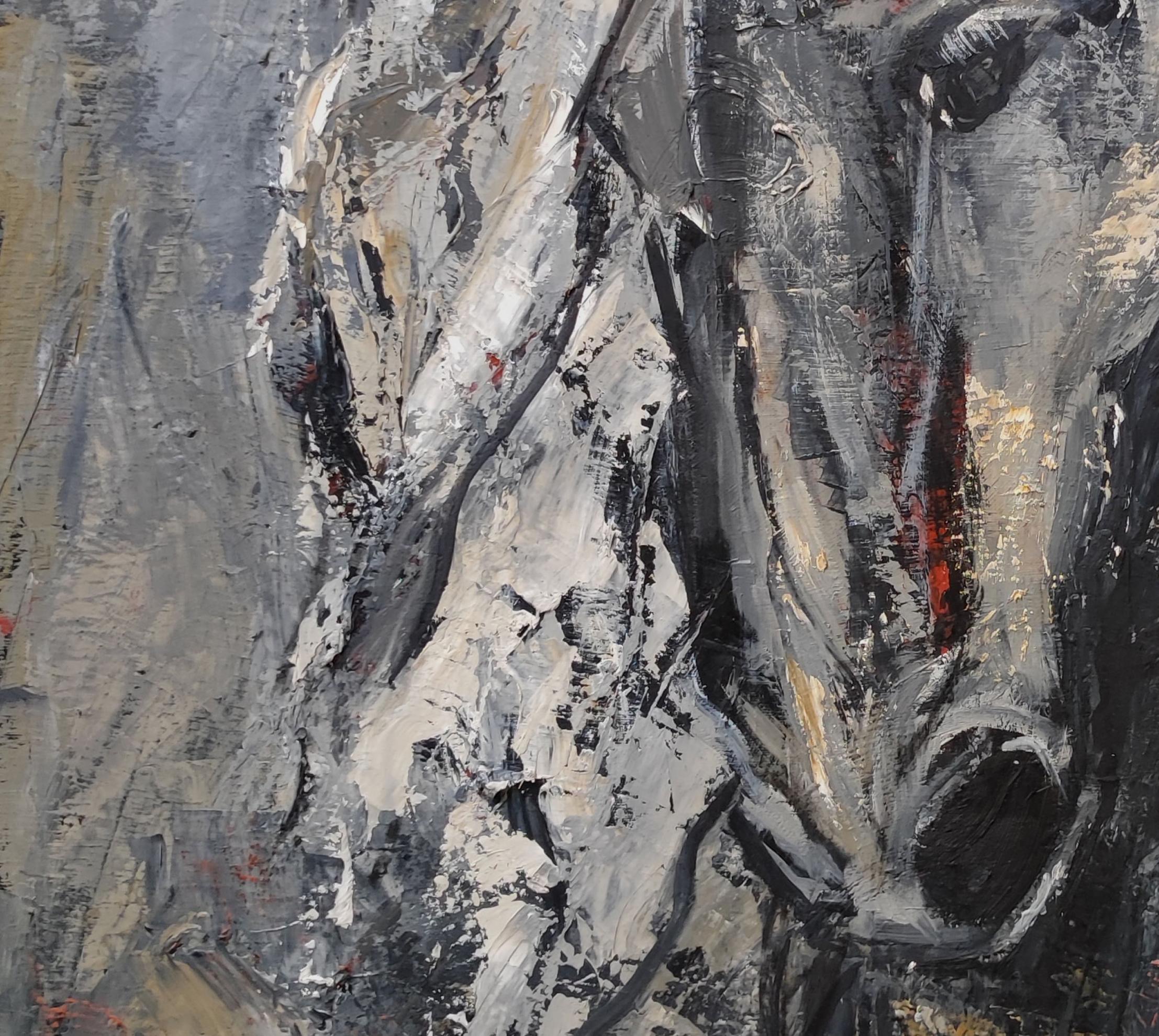 attitude, horse, figurative expressionism, oil on canvas, textured, impasto red For Sale 3