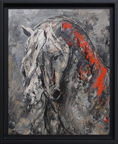 Attitude, Horse, Figurative Expressionism, Oil on canvas, Textured, Impasto Red