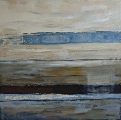 Au bord du jour, Contemporary Large Abstract landscape Oil Painting, 34 x 34 in