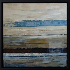 Au bord du jour, Contemporary Large Abstract landscape Oil Painting, 34 x 34 in