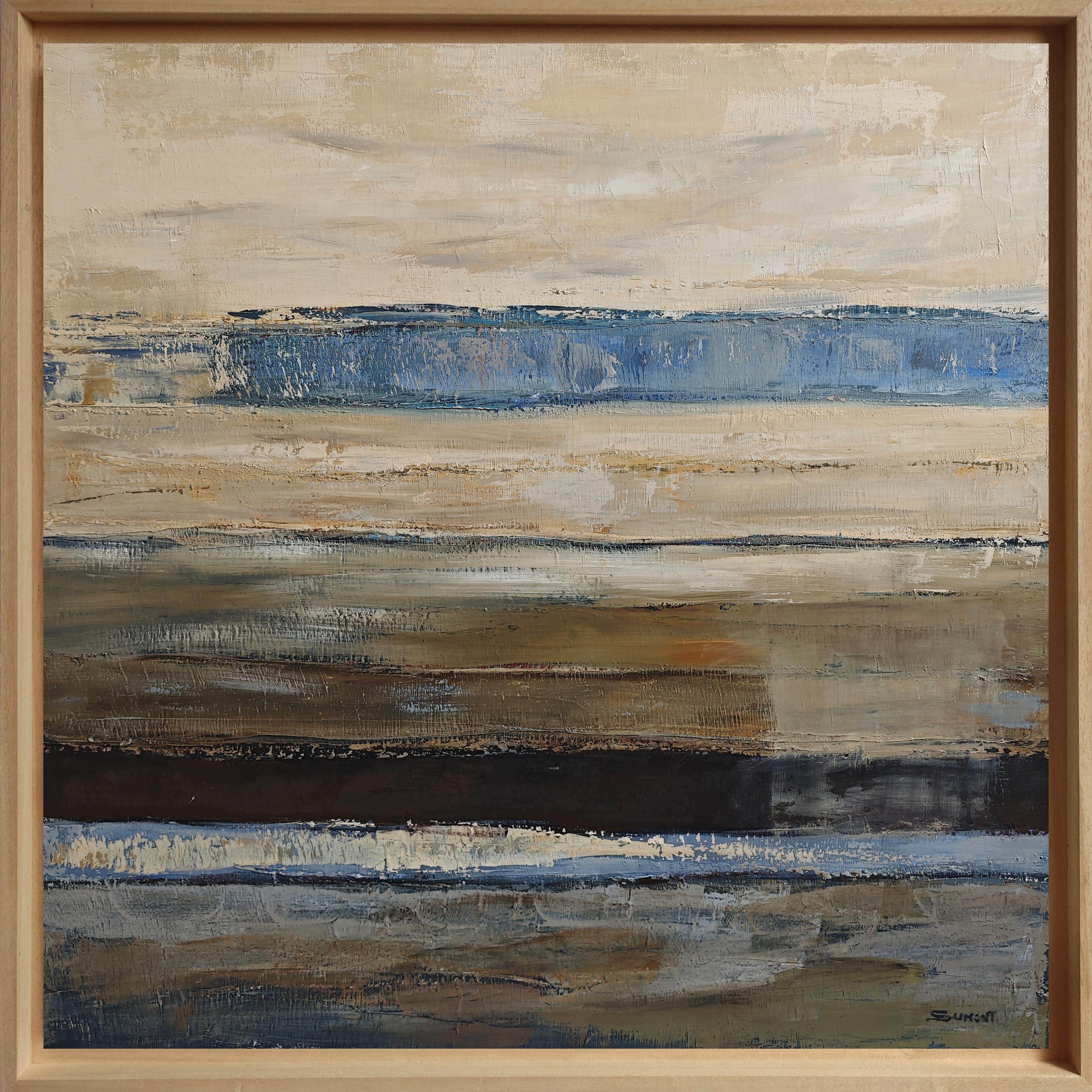 „Au bord du jour“, AM Contemporary, großformatiges, abstraktes Landschaftsgemälde in Öl, 34 x 34 in