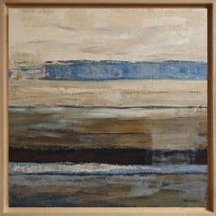 Au bord du jour, Contemporary Large Abstract landscape Oil Painting, 34 x 34 in