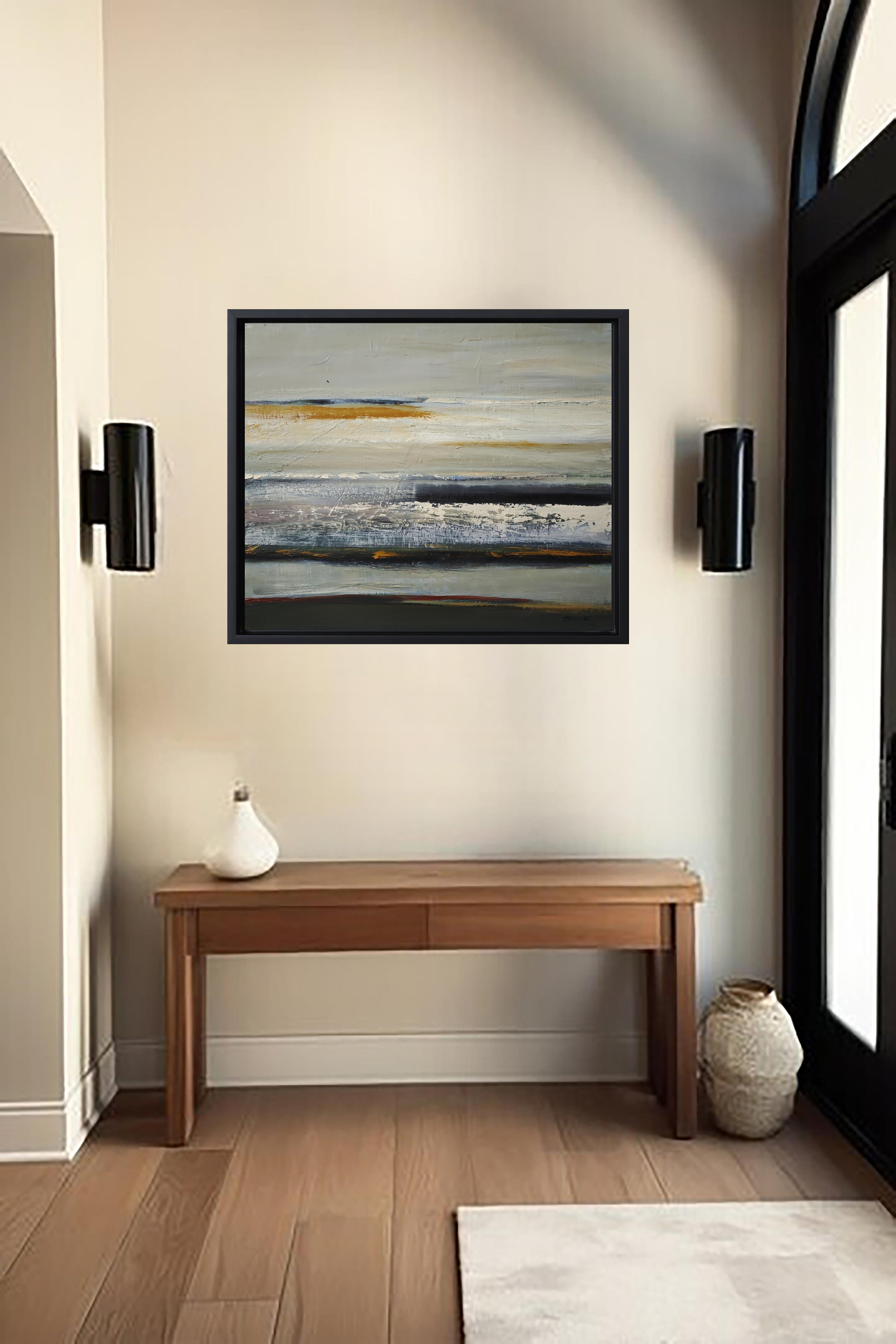 Au seuil du silence,  Paesaggio astratto, Olio, Espressionista, minimalista - Landscape Painting Grigio di SOPHIE DUMONT
