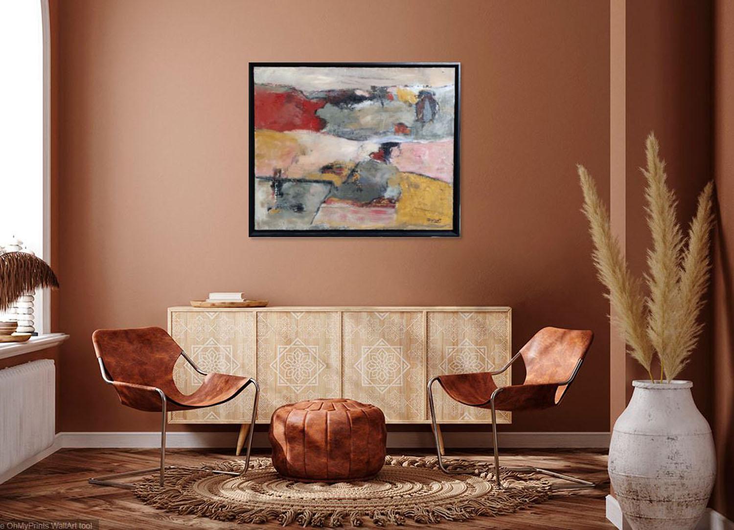automn fields , countryside landscape, abstract, expressionism, oil, textured - Painting by SOPHIE DUMONT