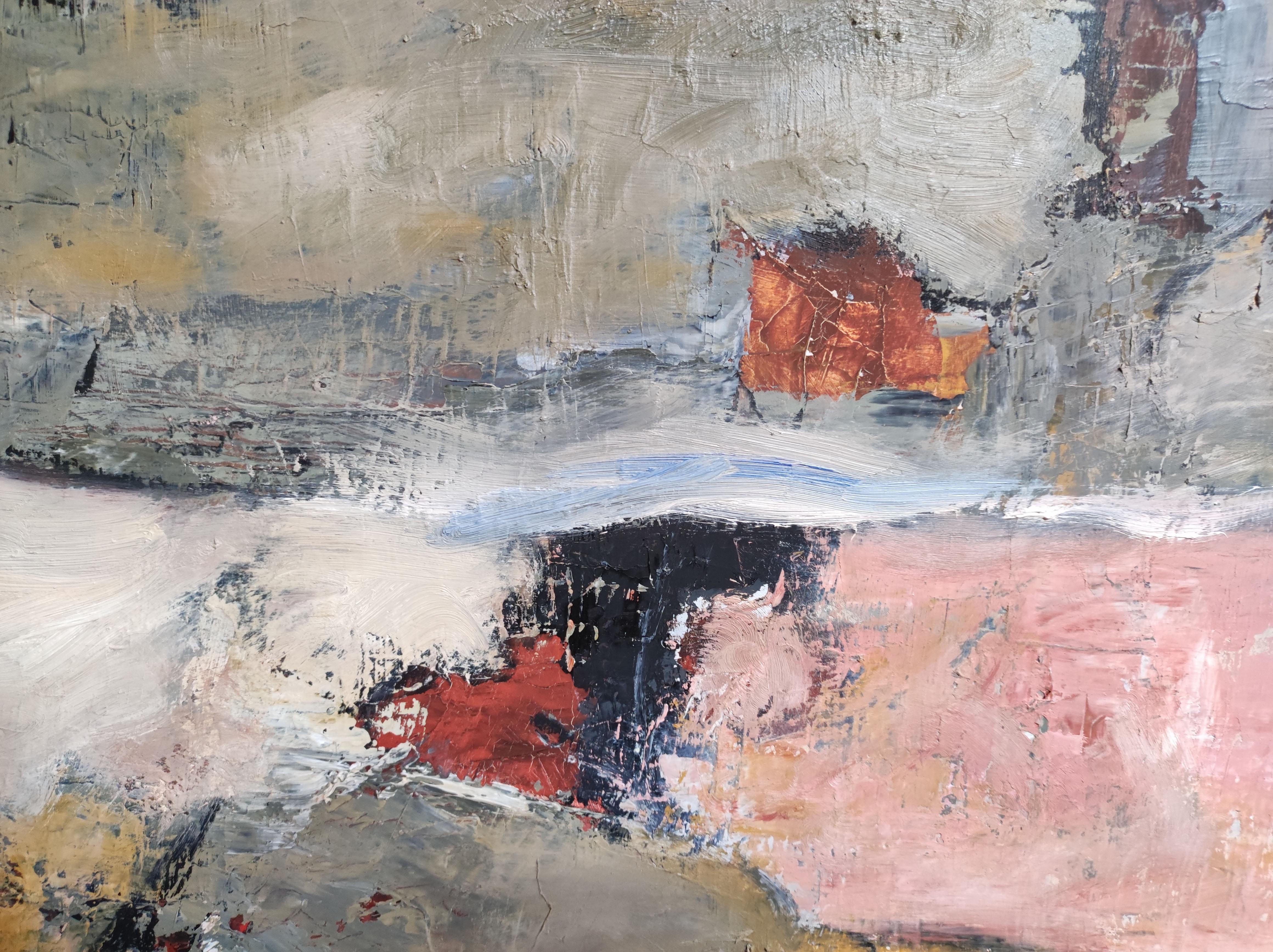 automn fields , countryside landscape, abstract, expressionism, oil, textured - Abstract Expressionist Painting by SOPHIE DUMONT