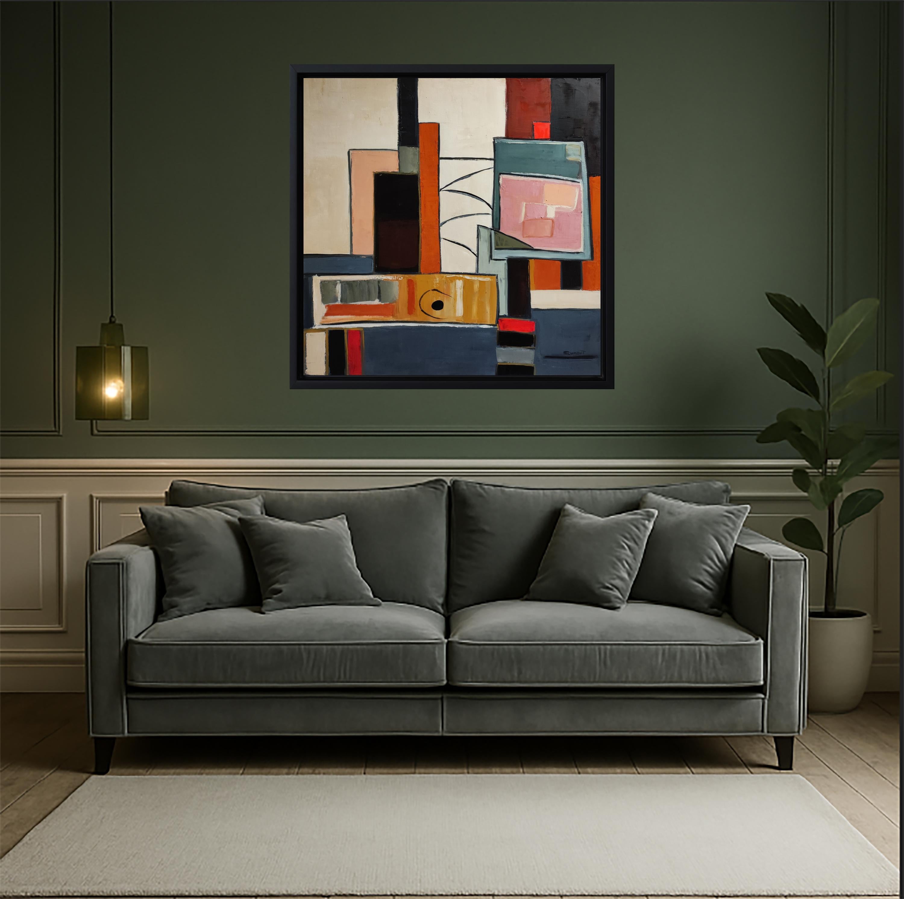 Autour de l'atelier — Post cubism, Textured Oil Painting, Artist Studio, French For Sale 1