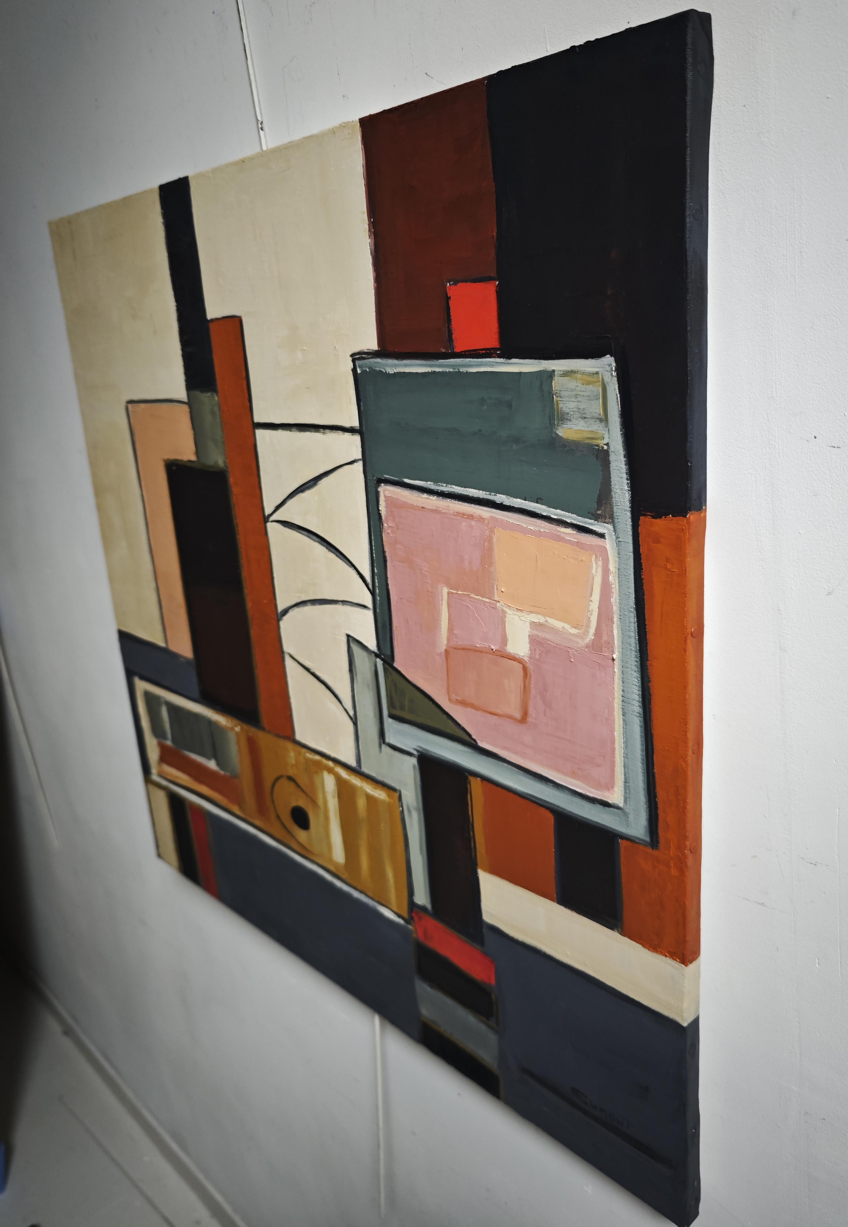 Autour de l'atelier — Post cubism, Textured Oil Painting, Artist Studio, French For Sale 2