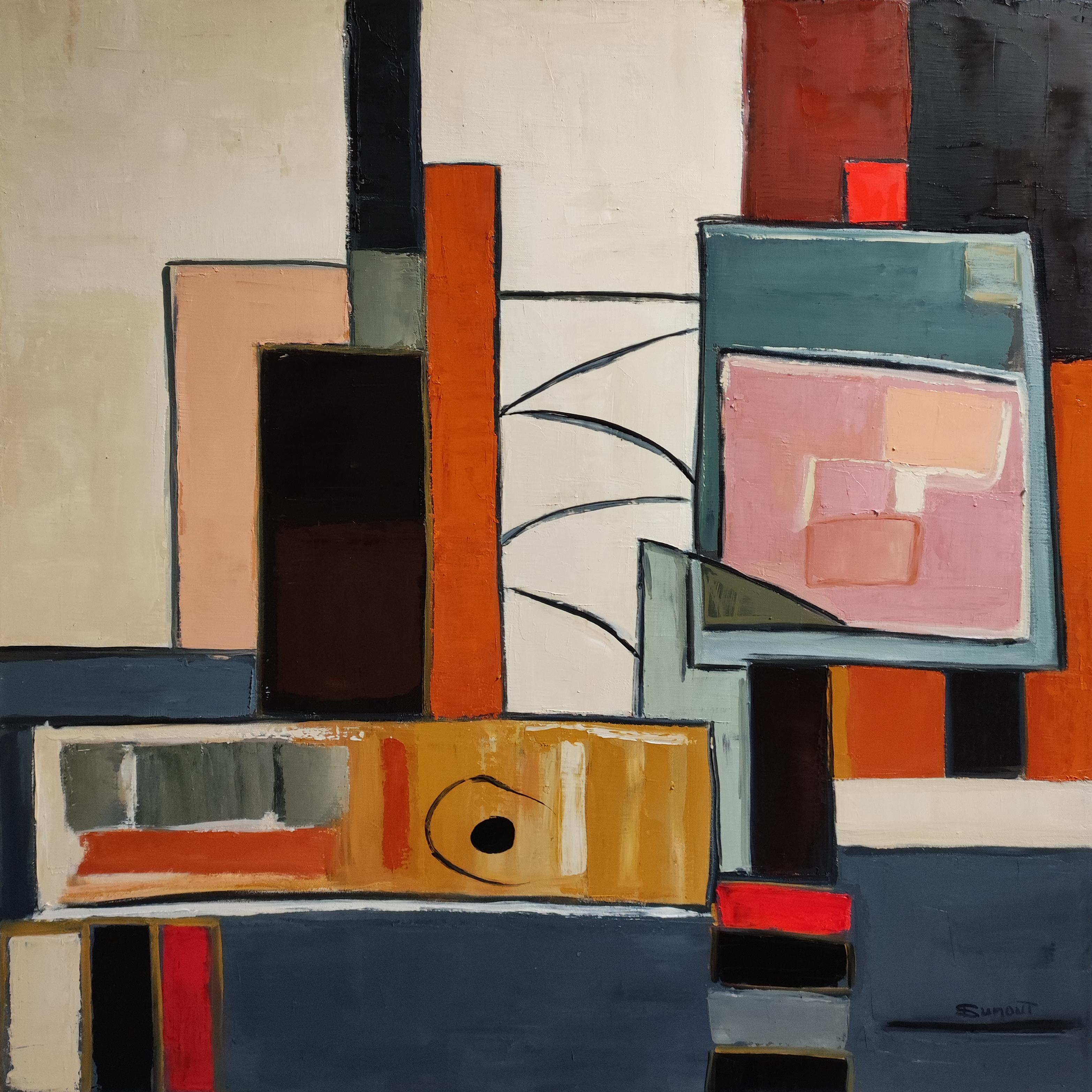 Autour de l'atelier — Post cubism, Textured Oil Painting, Artist Studio, French For Sale 3