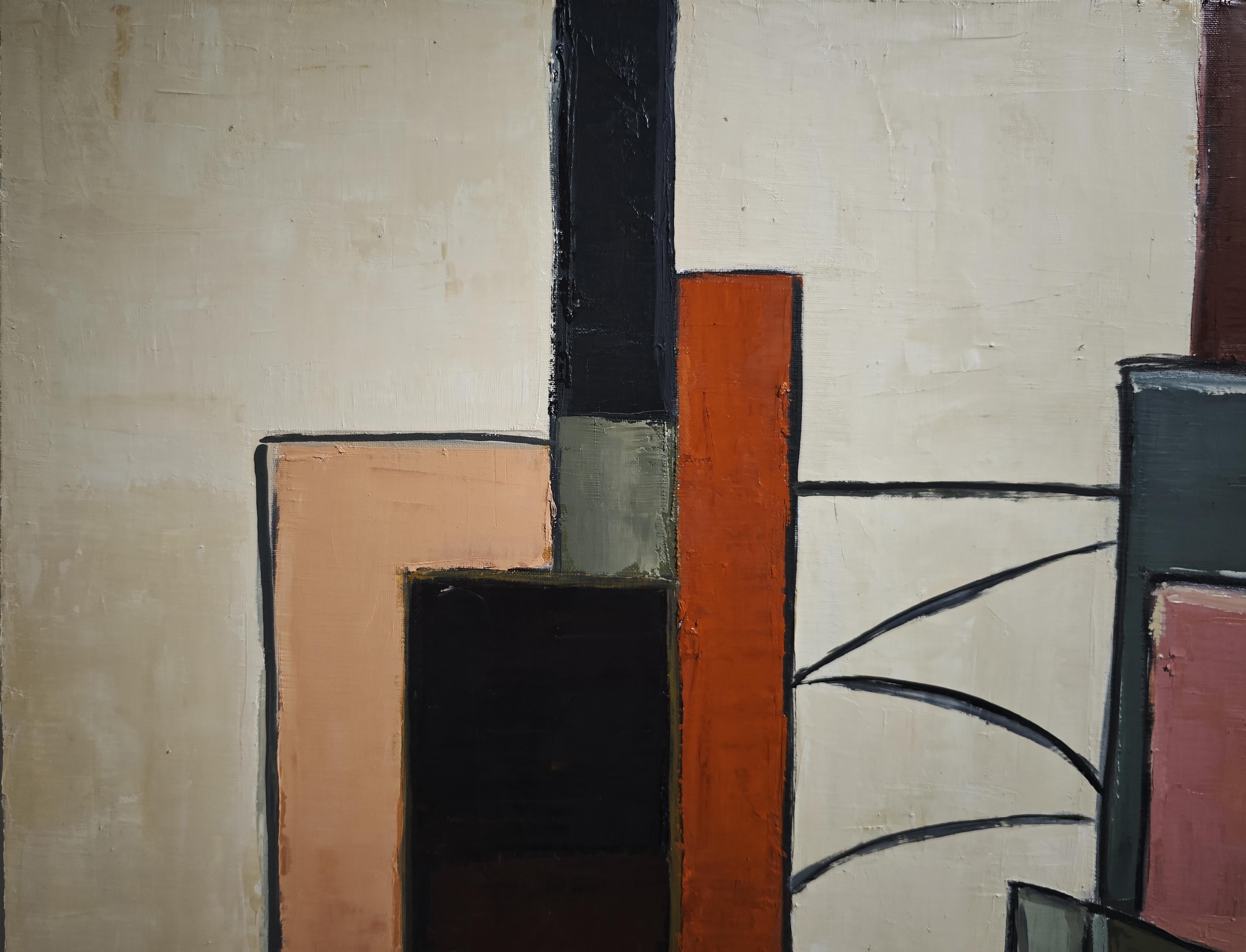 Autour de l'atelier — Post cubism, Textured Oil Painting, Artist Studio, French For Sale 4