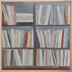 aventure livresque, minimalisme, abstrait blanc, bibliothèques, huile sur toile