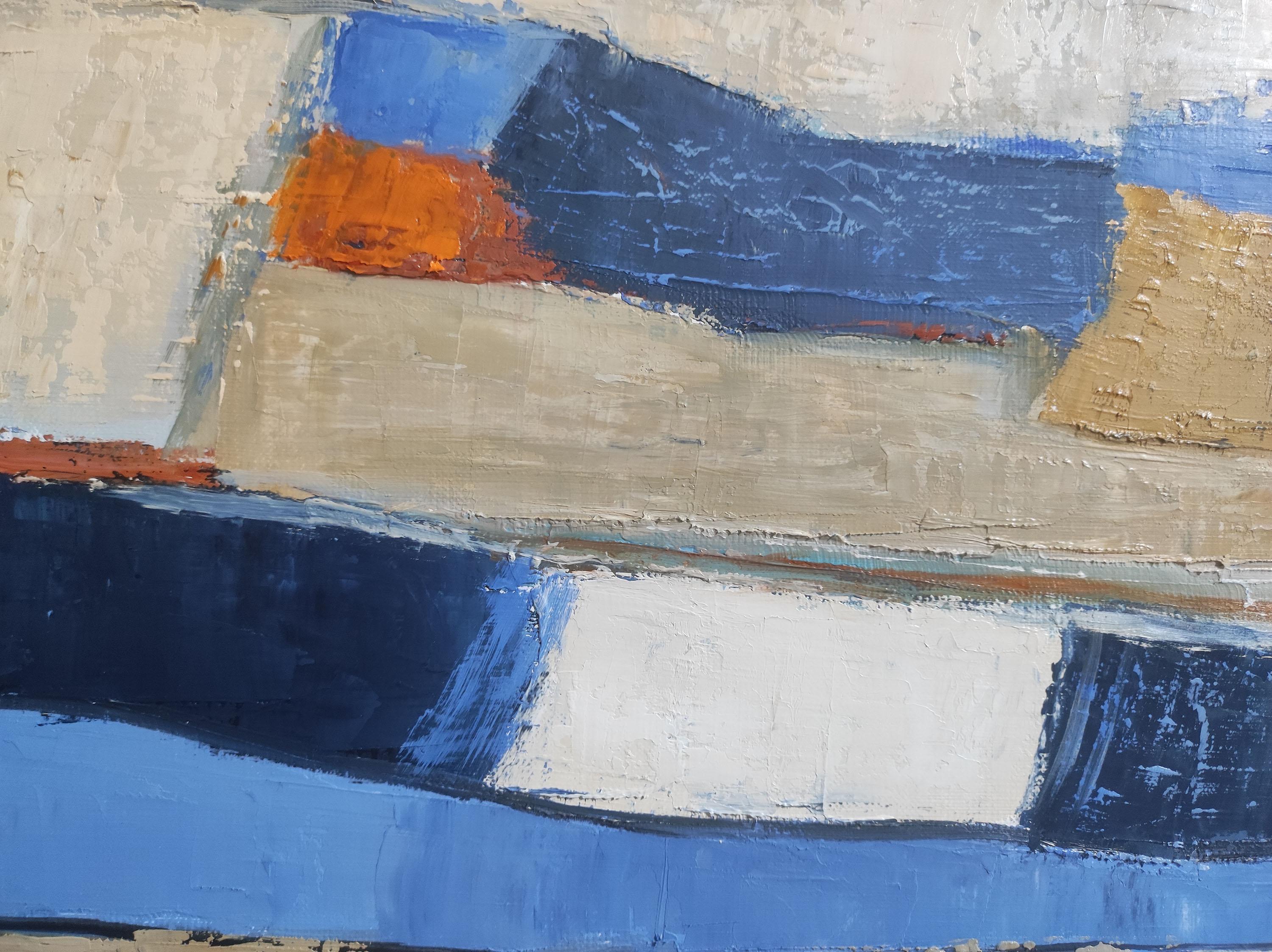 
Titolo dell'opera: Paesaggio astratto in blu

Descrizione dell'opera: L'opera presenta un'astrazione di un paesaggio blu con trame di campo colorate. Sophie DUMONT, l'artista, manipola abilmente le tonalità e le luci stratificando con una spatola e