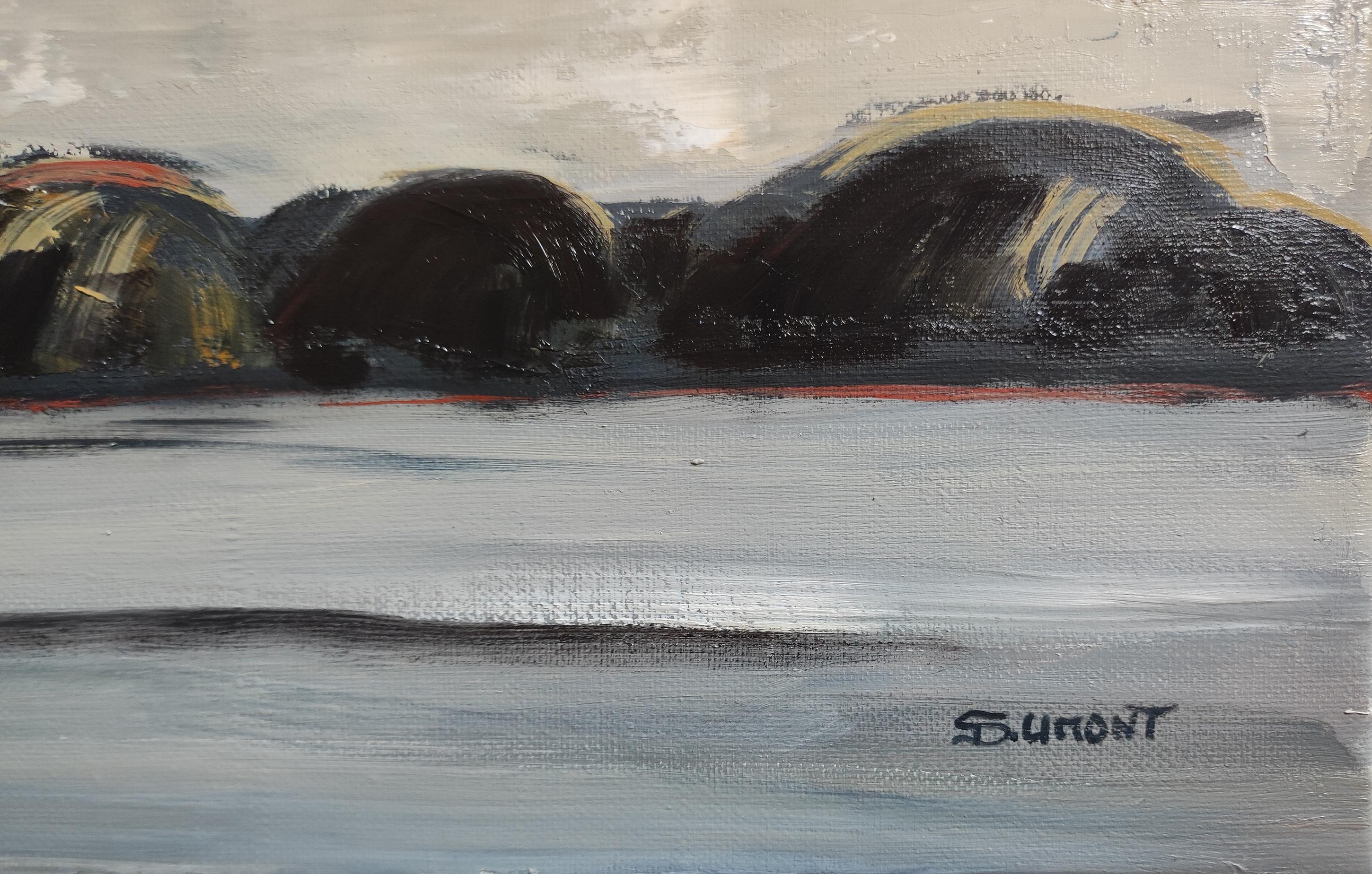 Retroilluminato, Paesaggio astratto, Campagna, Contemporaneo, Moderno,  Minimalismo - Abstract Painting Grigio di SOPHIE DUMONT