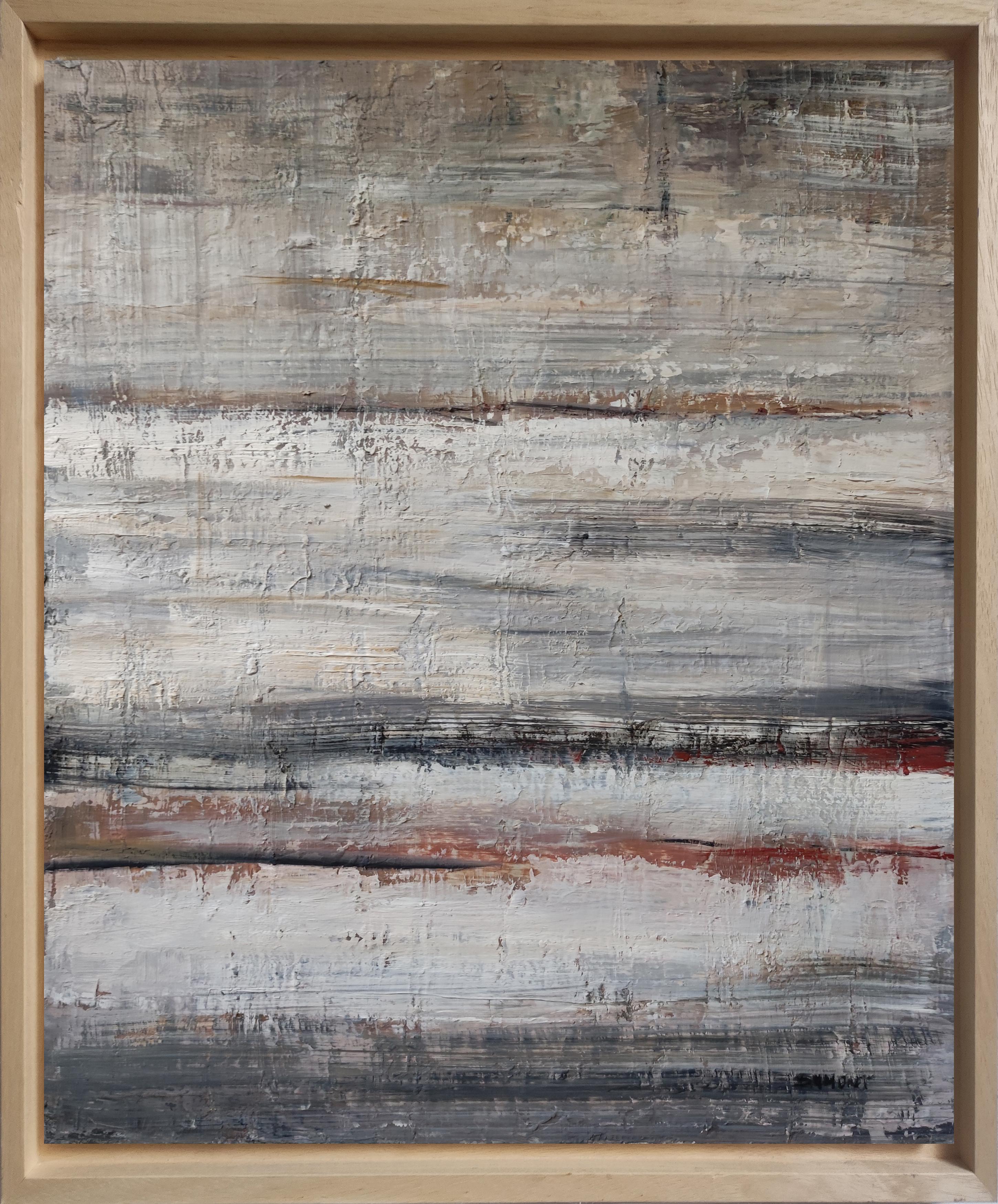 Strand bei Ebbe, Öl auf Leinwand, Grau Abstrakt, Marin, Contemporary, Impasto