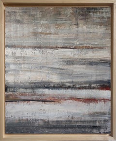Plage à marée basse, Huile sur toile, Abstrait gris, Marin, Contemporain, Empâtement